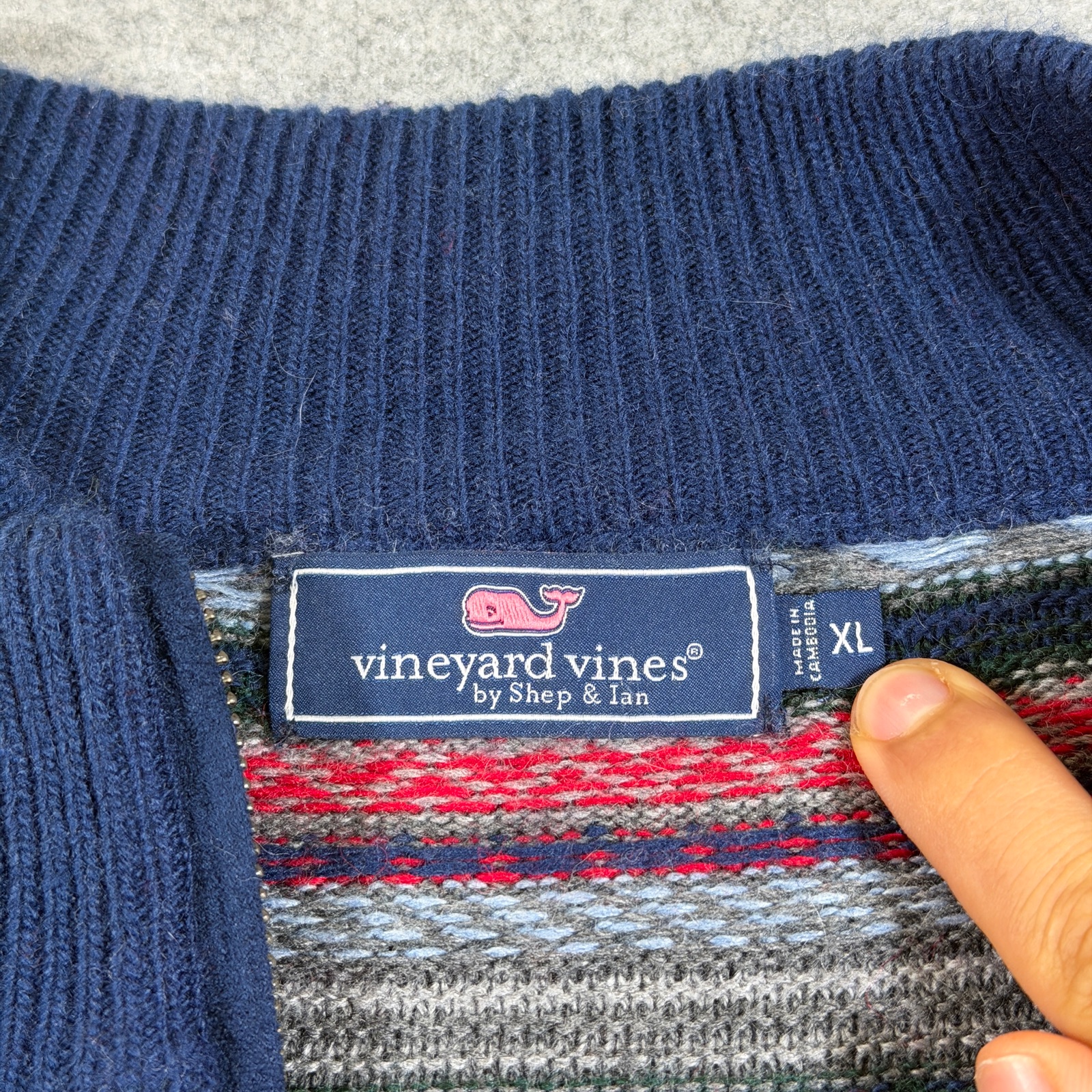 Vineyard Vines Knit Sweater Wool & Alpaca Blend Mens XL Navy Fair Isle 1/4 Zip thumbnail 5