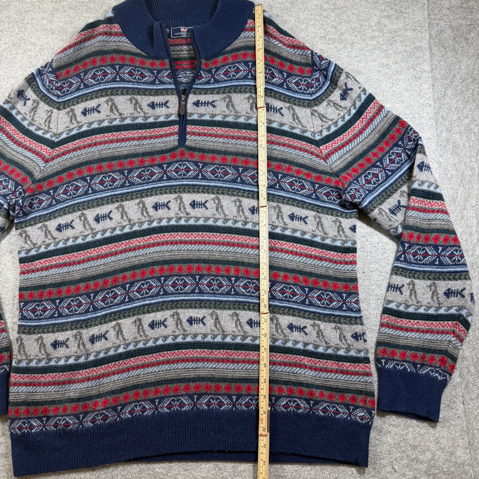 Vineyard Vines Knit Sweater Wool & Alpaca Blend Mens XL Navy Fair Isle 1/4 Zip thumbnail 6