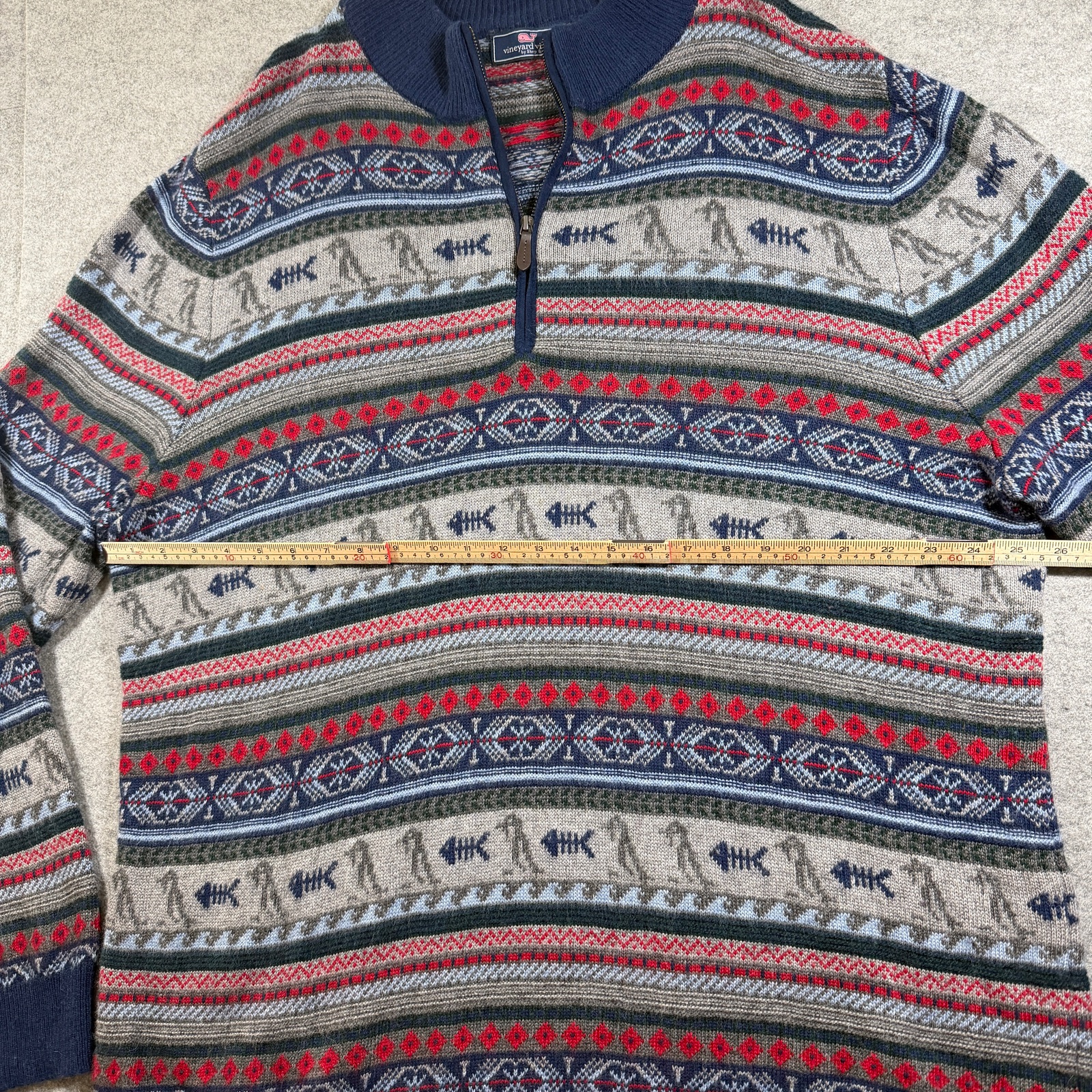 Vineyard Vines Knit Sweater Wool & Alpaca Blend Mens XL Navy Fair Isle 1/4 Zip thumbnail 7
