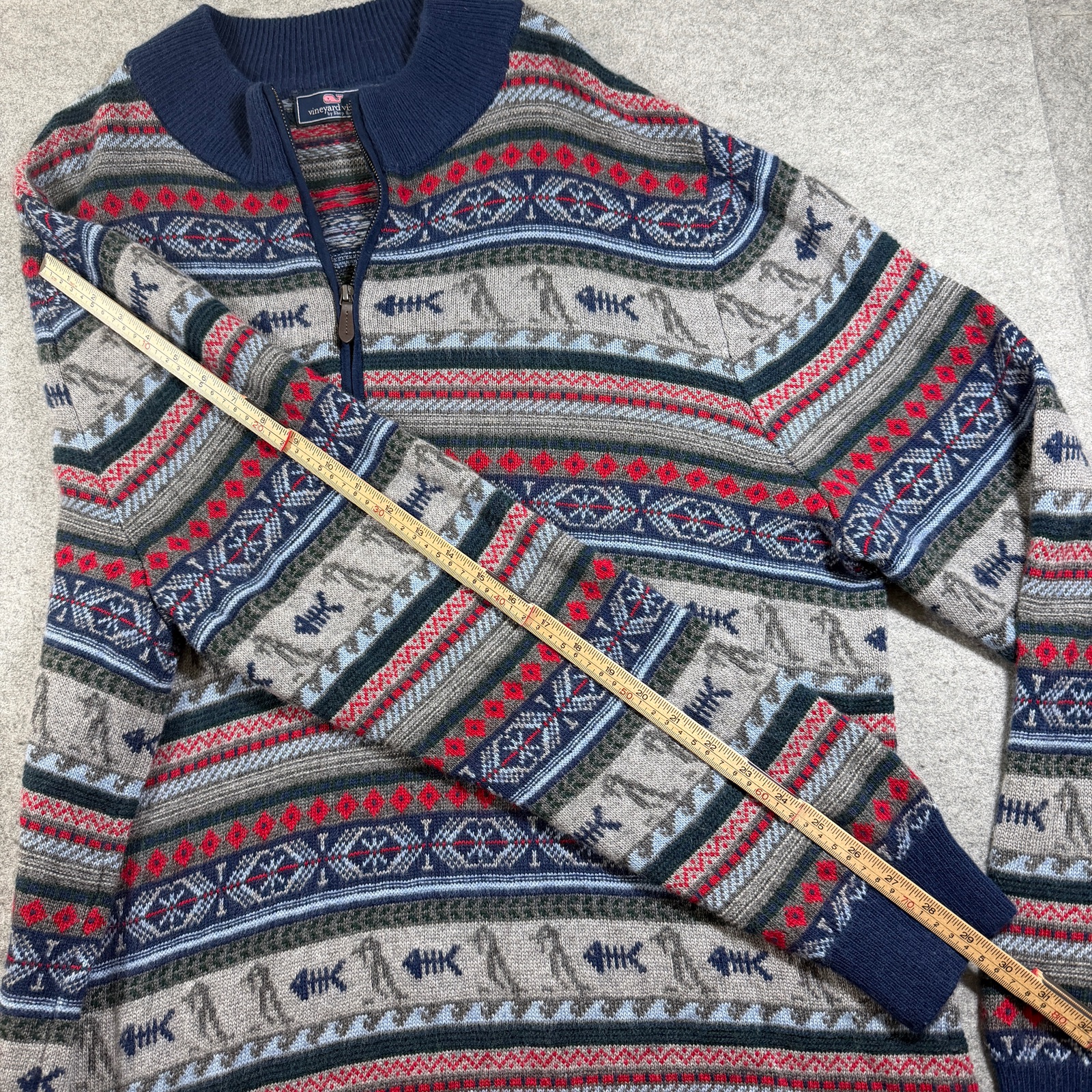 Vineyard Vines Knit Sweater Wool & Alpaca Blend Mens XL Navy Fair Isle 1/4 Zip thumbnail 8