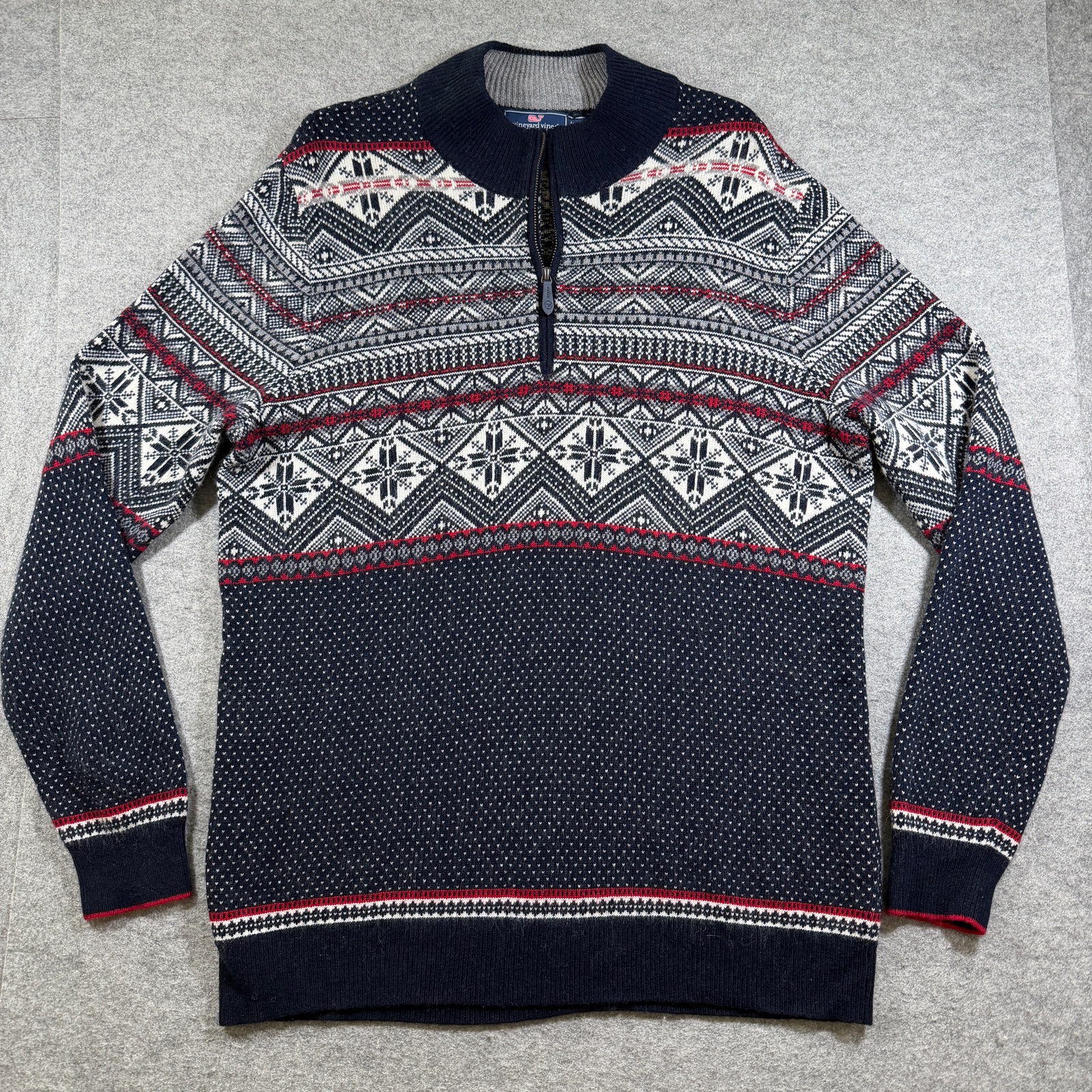 Vineyard Vines Wool & Alpaca Fair Isle Knit Sweater Mens XL Navy 1/4 Zip Preppy