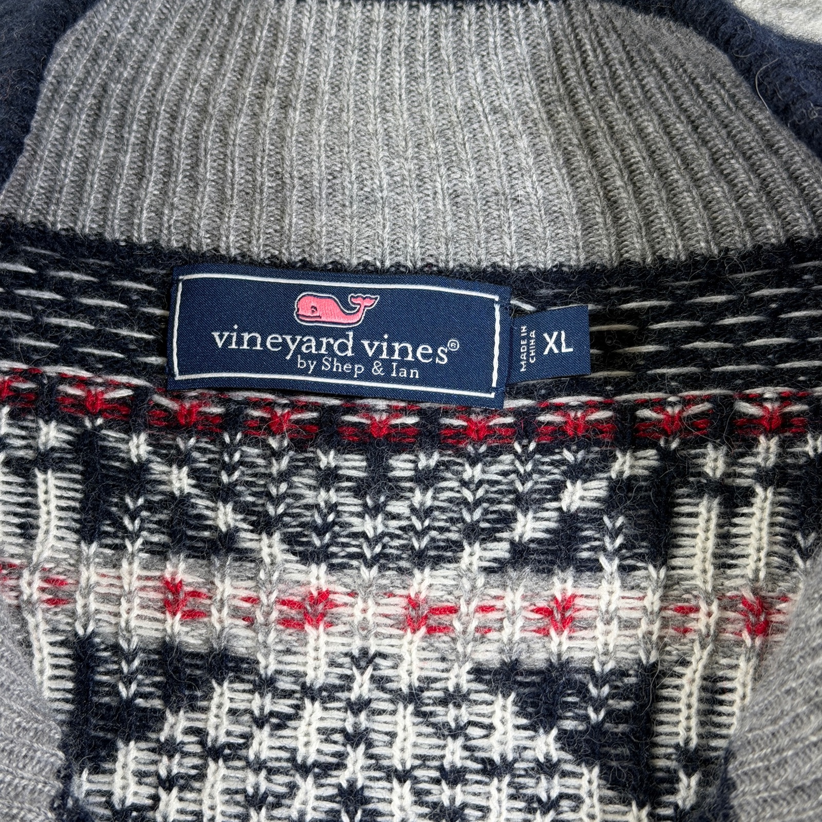 Vineyard Vines Wool & Alpaca Fair Isle Knit Sweater Mens XL Navy 1/4 Zip Preppy thumbnail 4