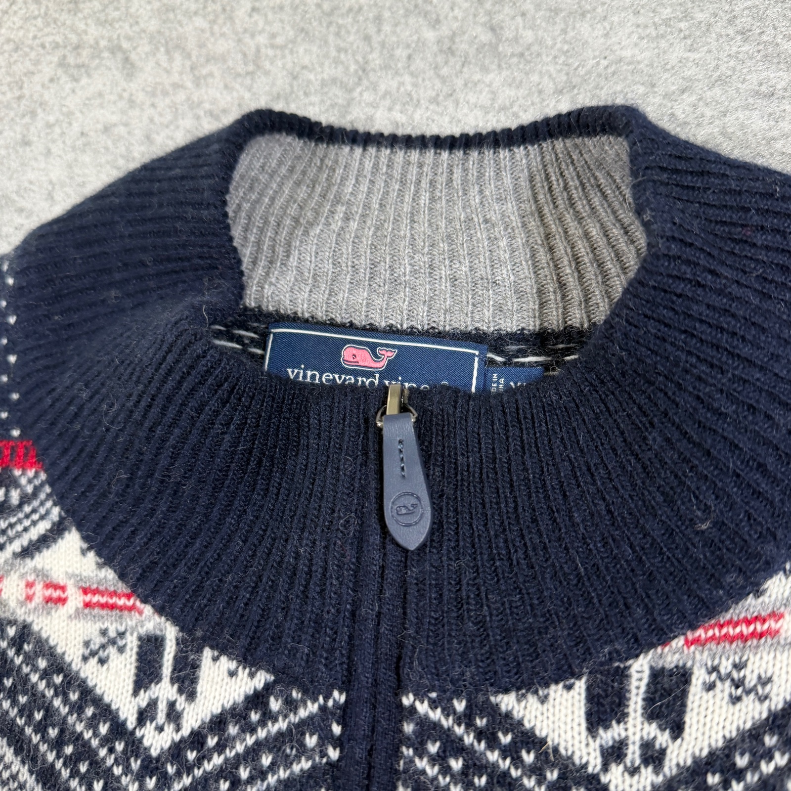 Vineyard Vines Wool & Alpaca Fair Isle Knit Sweater Mens XL Navy 1/4 Zip Preppy thumbnail 5