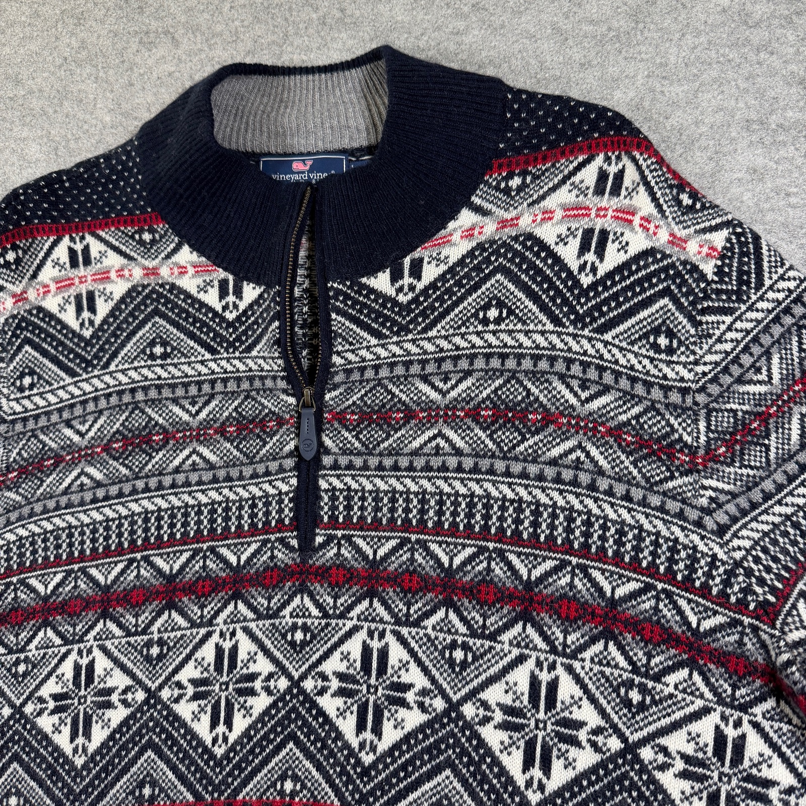 Vineyard Vines Wool & Alpaca Fair Isle Knit Sweater Mens XL Navy 1/4 Zip Preppy thumbnail 9