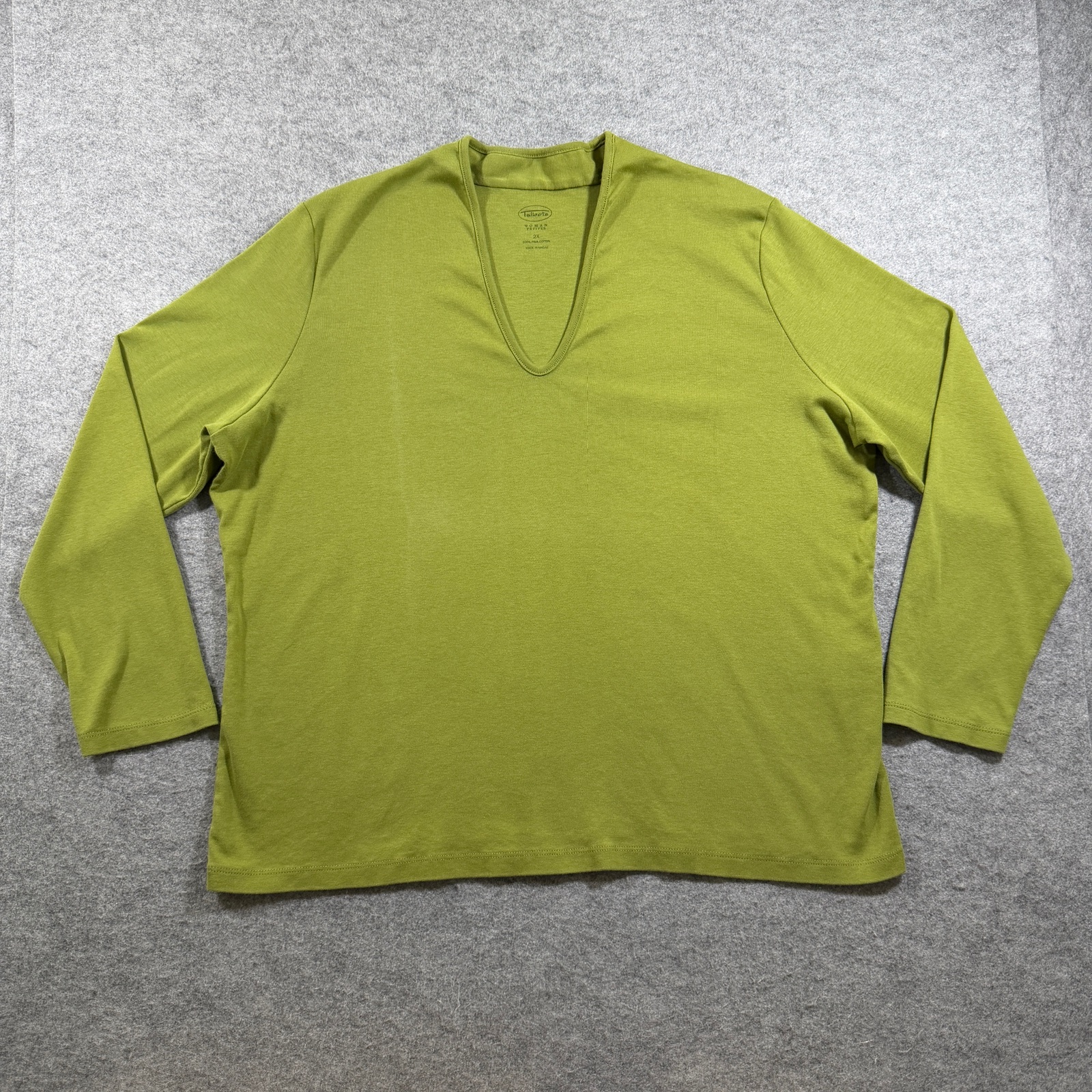Talbots Pima Cotton Shirt Womens 2X Petite Olive Green Deep V-Neck Preppy Top