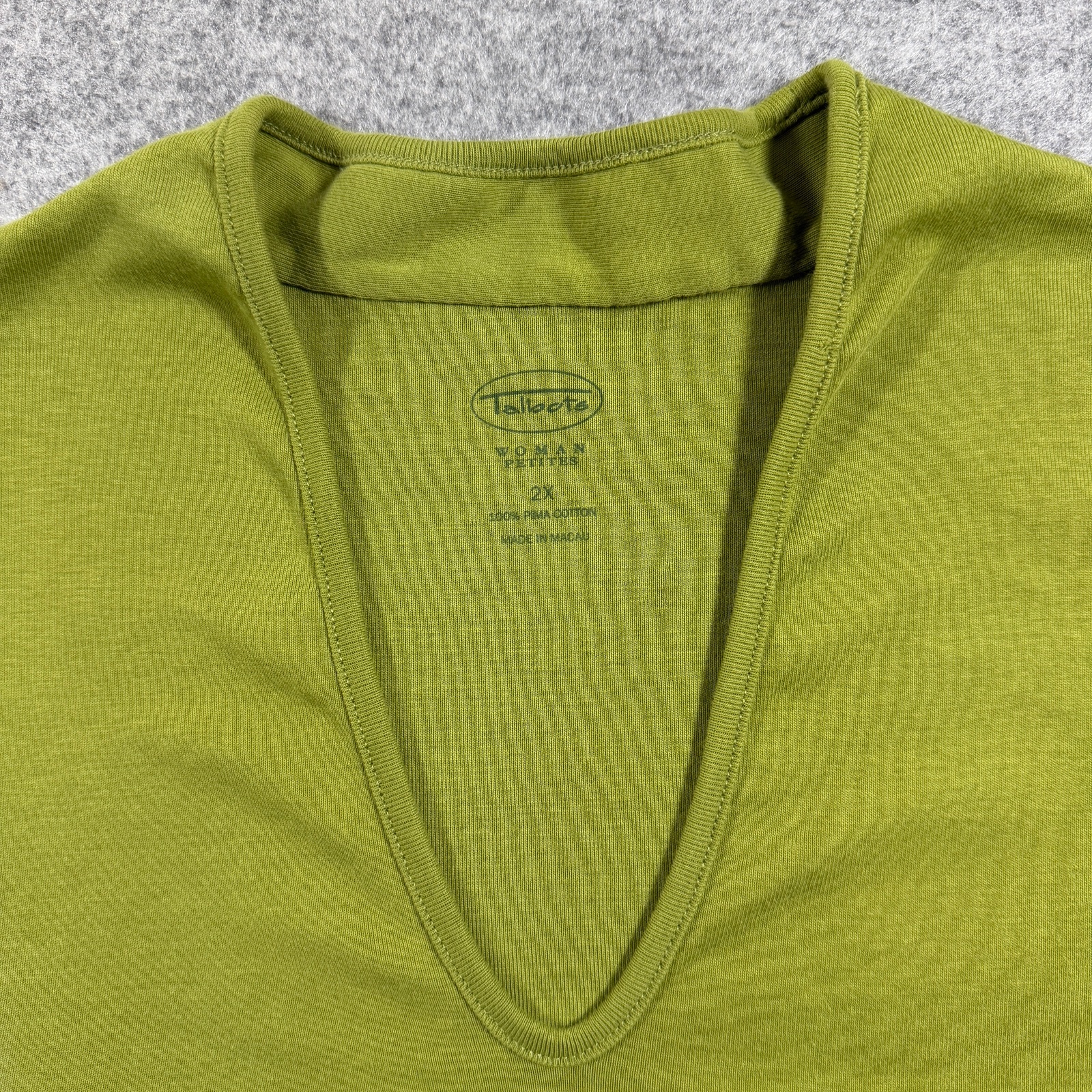 Talbots Pima Cotton Shirt Womens 2X Petite Olive Green Deep V-Neck Preppy Top thumbnail 4