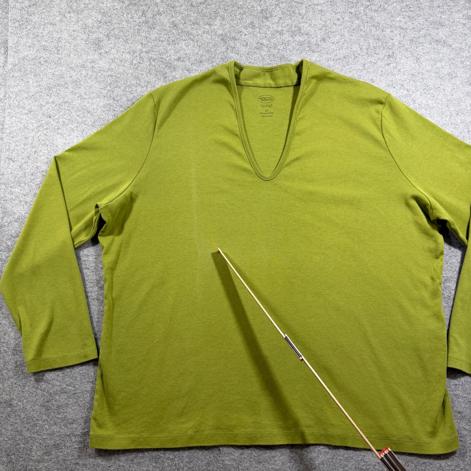 Talbots Pima Cotton Shirt Womens 2X Petite Olive Green Deep V-Neck Preppy Top thumbnail 5