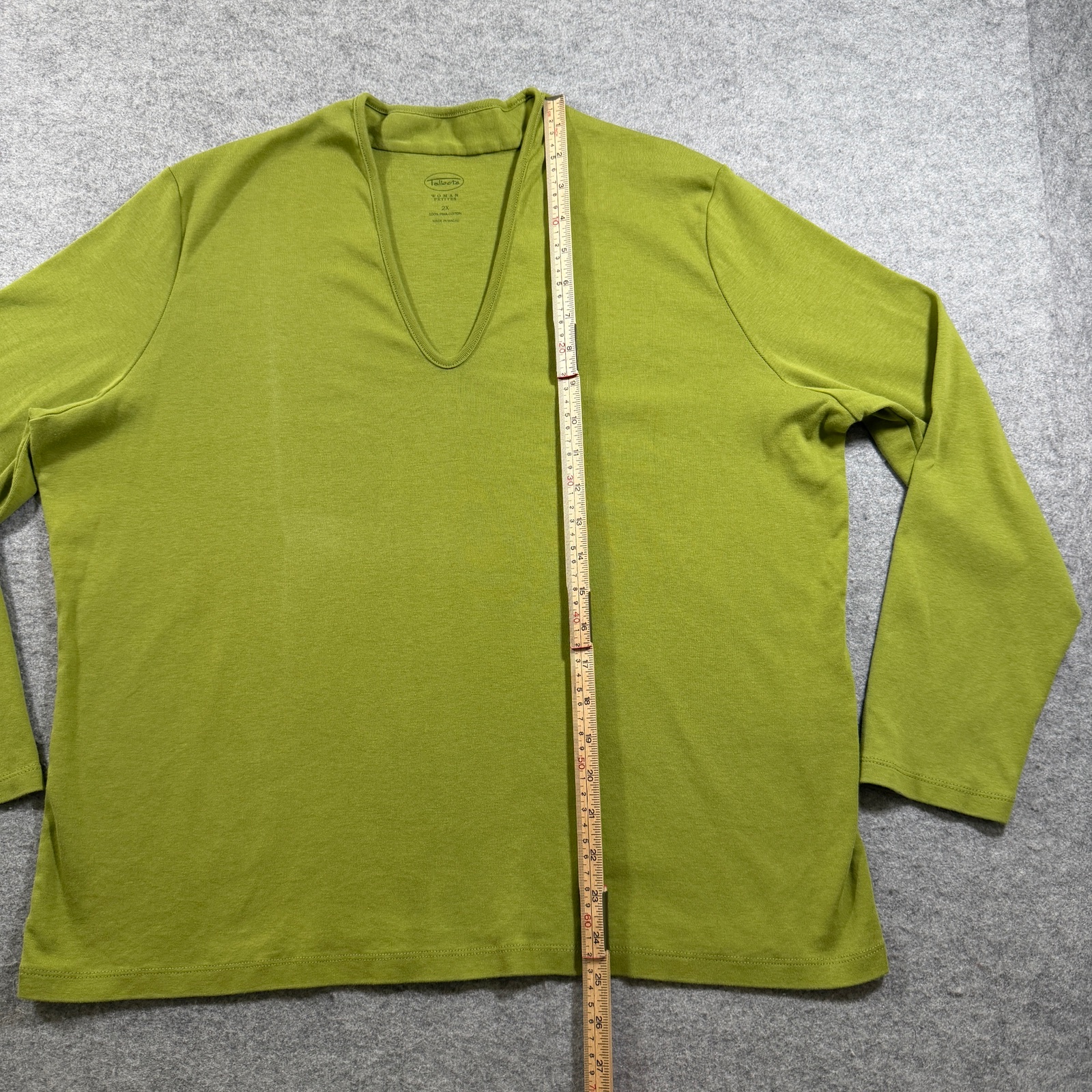 Talbots Pima Cotton Shirt Womens 2X Petite Olive Green Deep V-Neck Preppy Top thumbnail 6