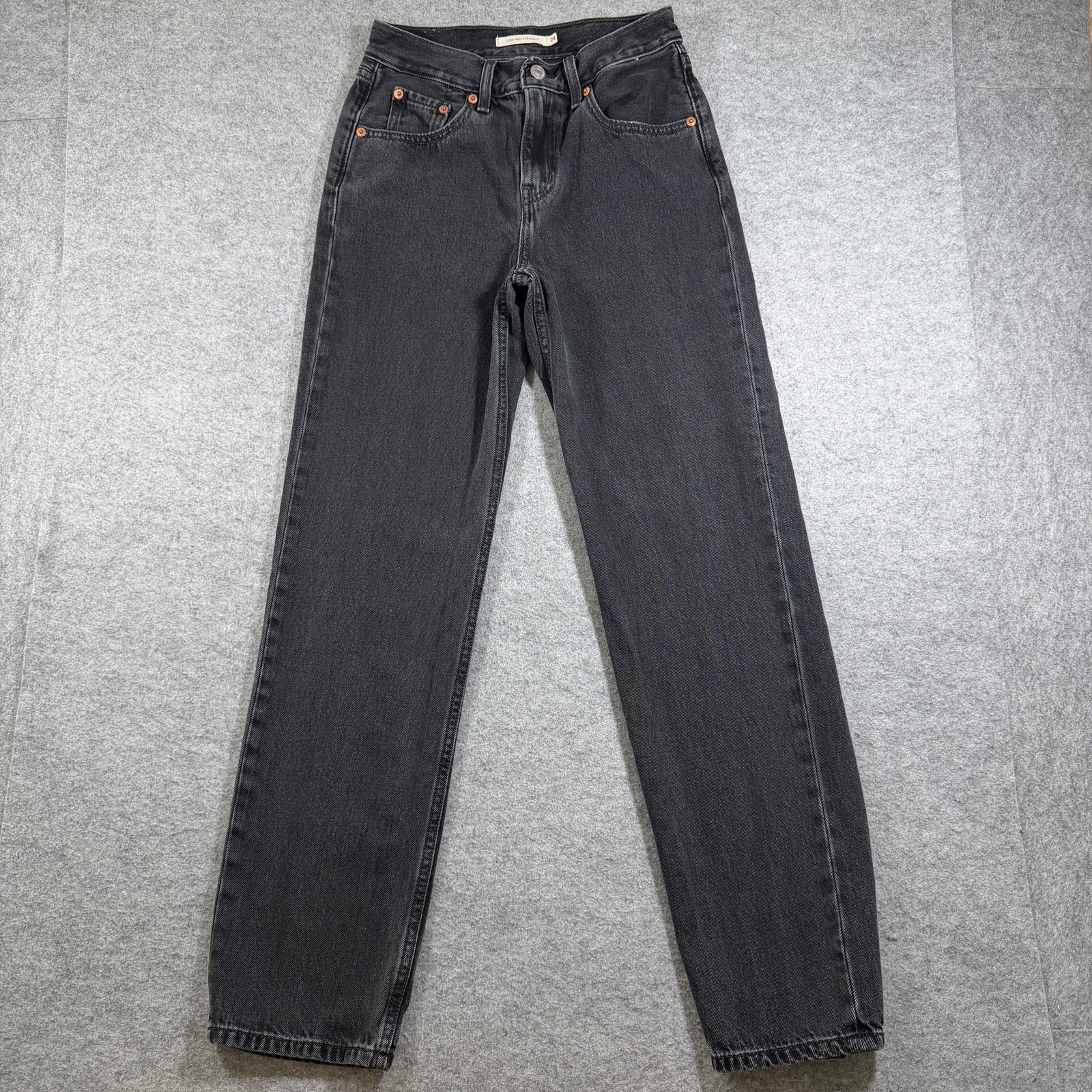 Levi's Low Pro Straight Jeans Womens 24 Black Faded Wash Denim Red Tab High Rise