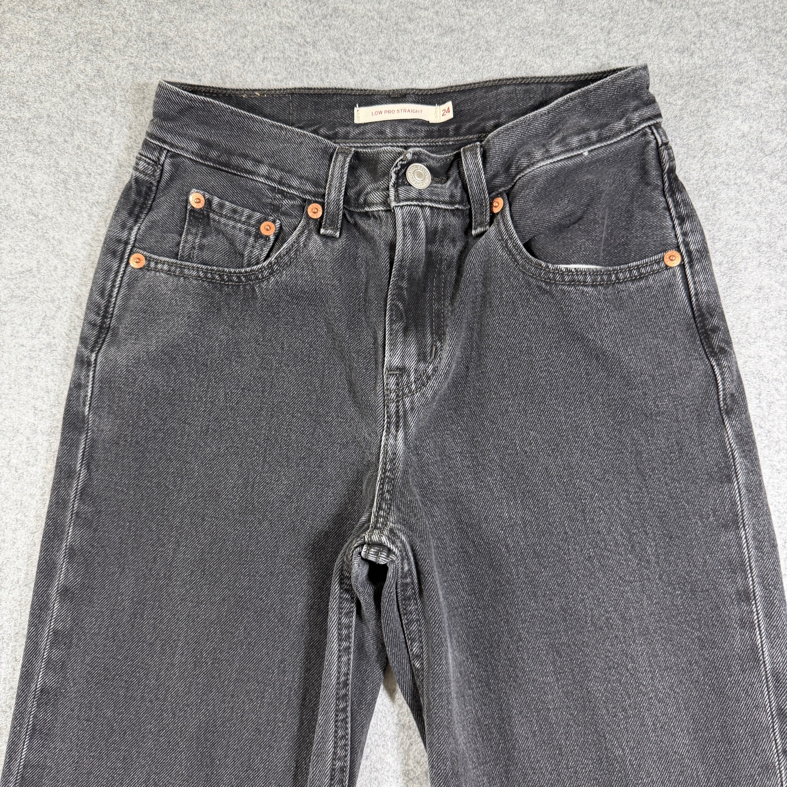 Levi's Low Pro Straight Jeans Womens 24 Black Faded Wash Denim Red Tab High Rise thumbnail 5
