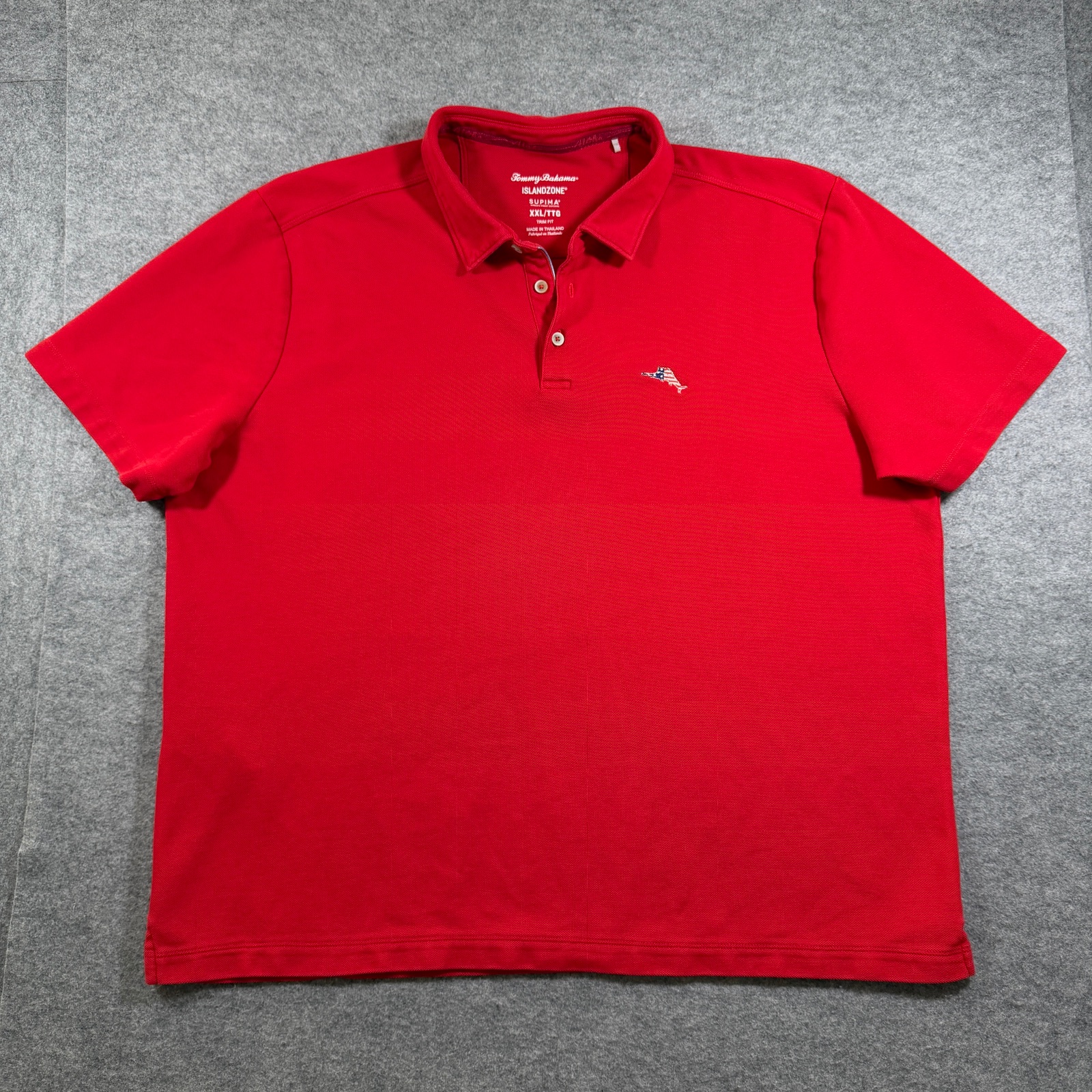 Tommy Bahama IslandZone Polo Shirt Mens XXL Red Supima Cotton Trim Fit Marlin