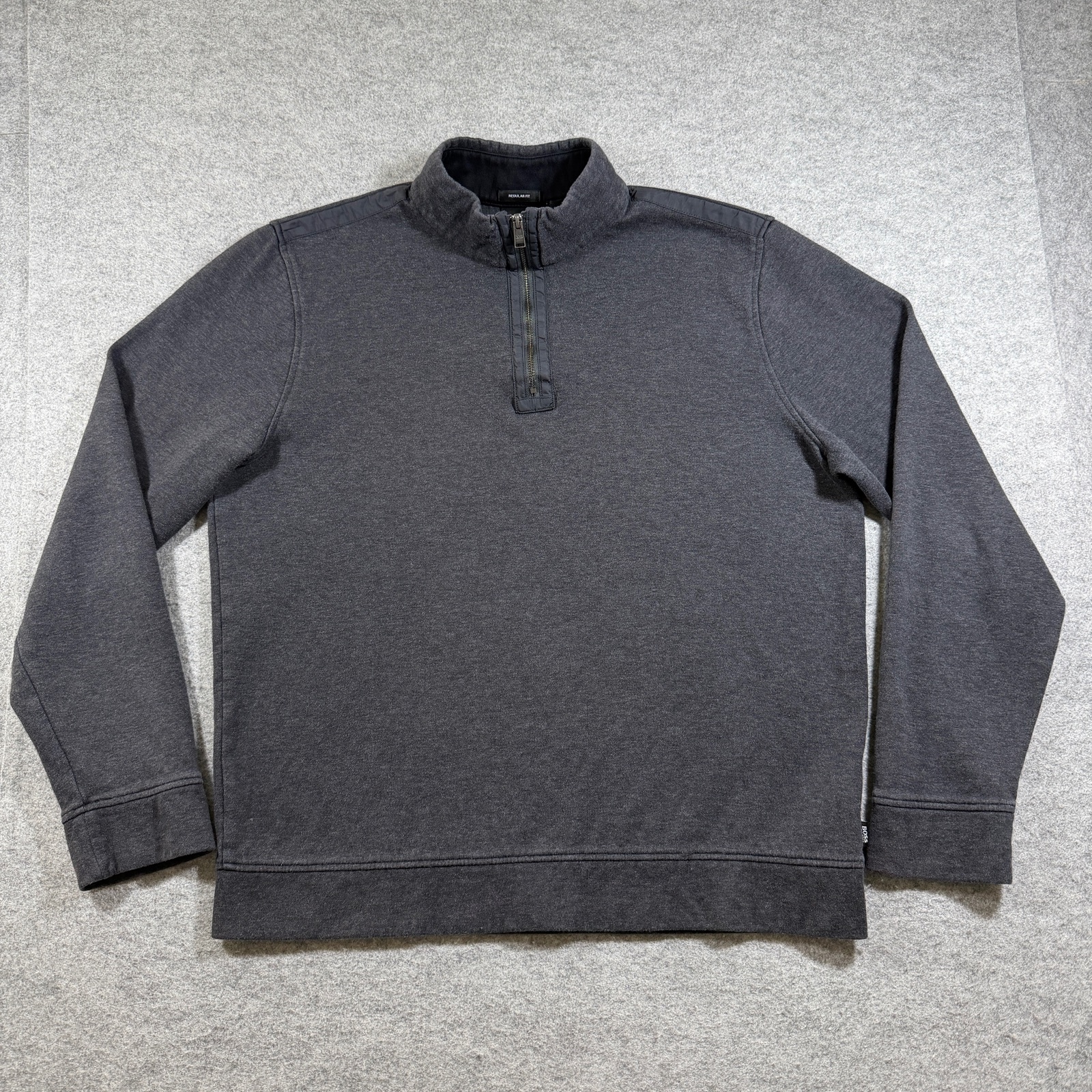 Hugo Boss Quarter Zip Pullover Mens XL Charcoal Gray Mock Neck Regular Fit