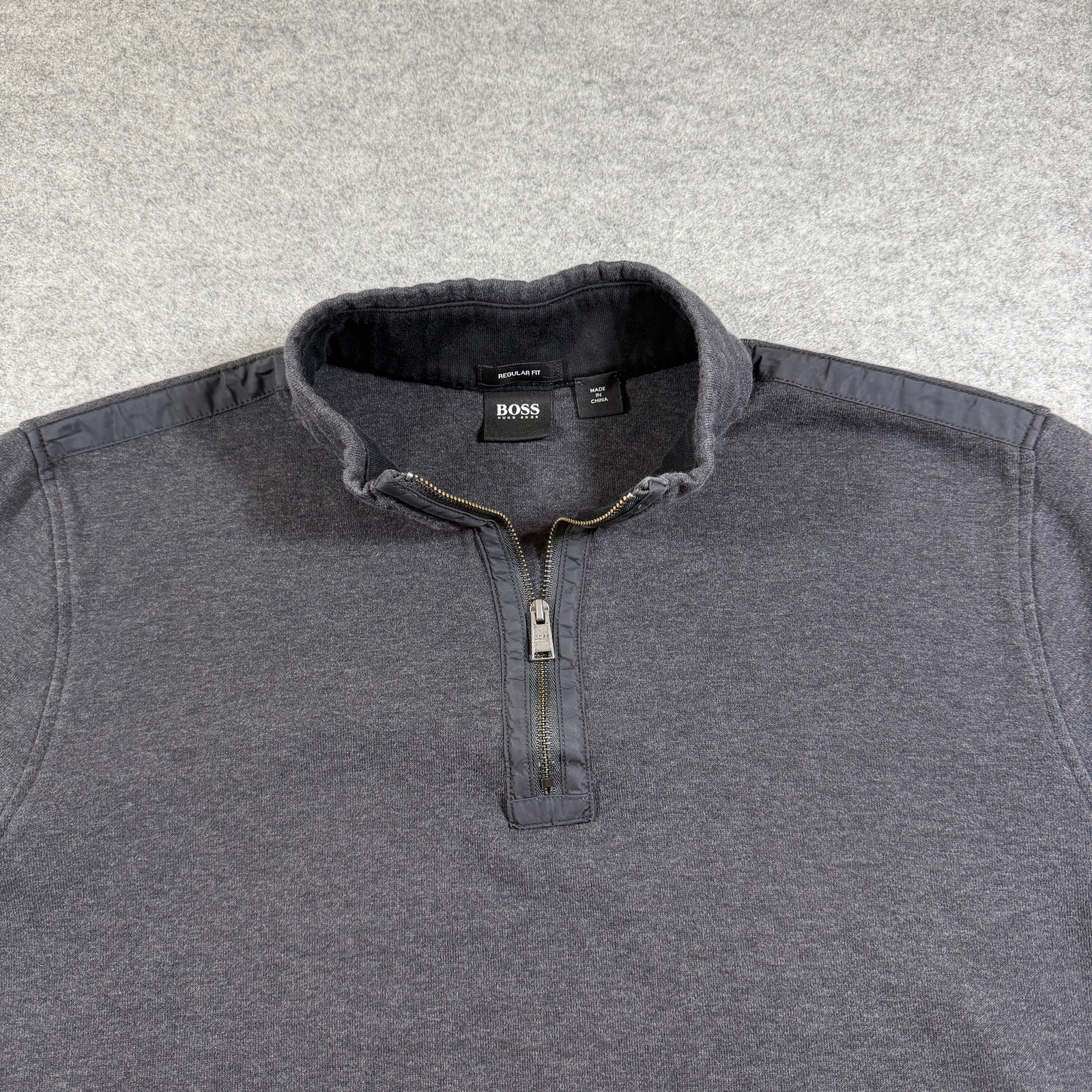 Hugo Boss Quarter Zip Pullover Mens XL Charcoal Gray Mock Neck Regular Fit thumbnail 9