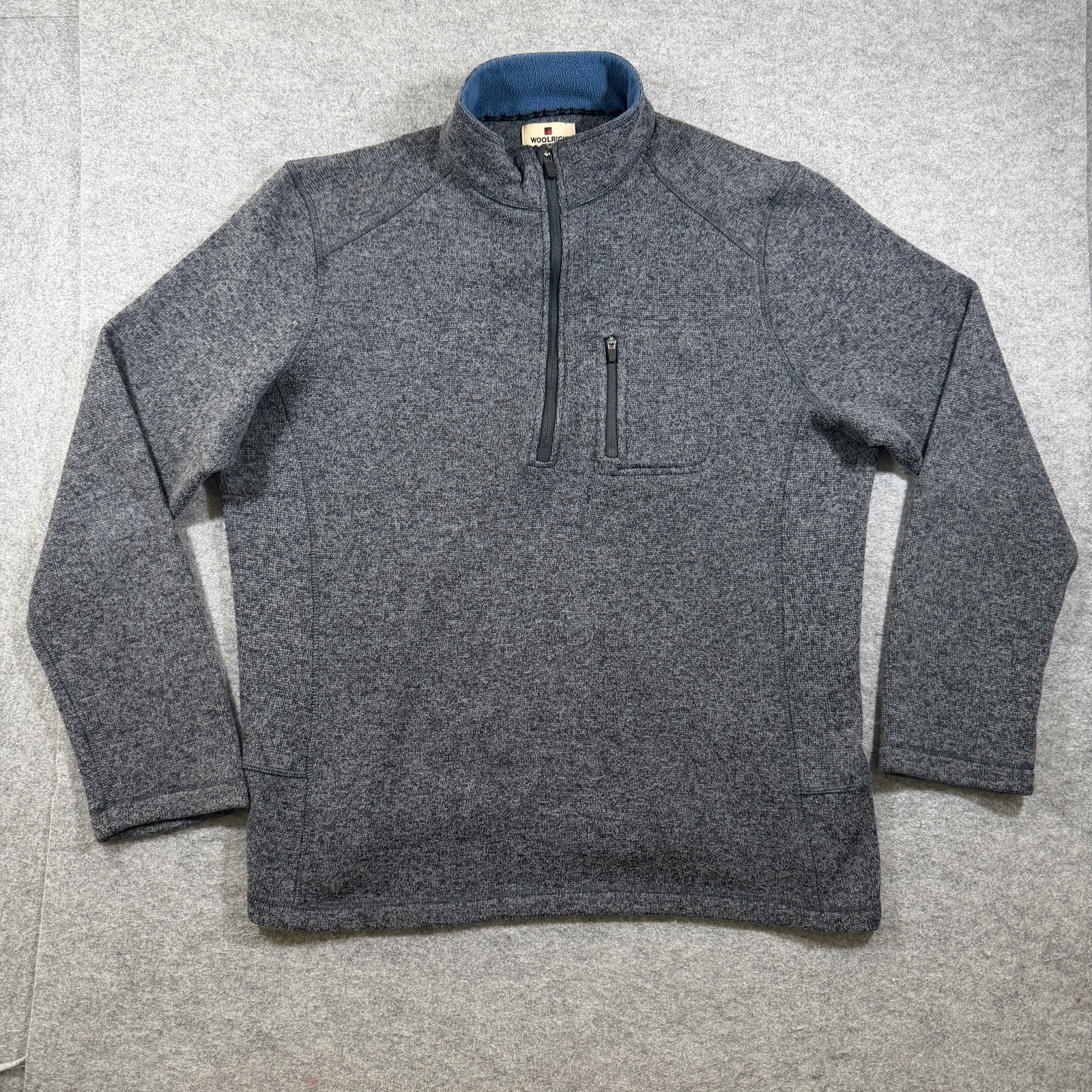 Woolrich Knit Fleece 1/4 Zip Pullover Mens L Gray Sweater Outdoor Hiking Casual