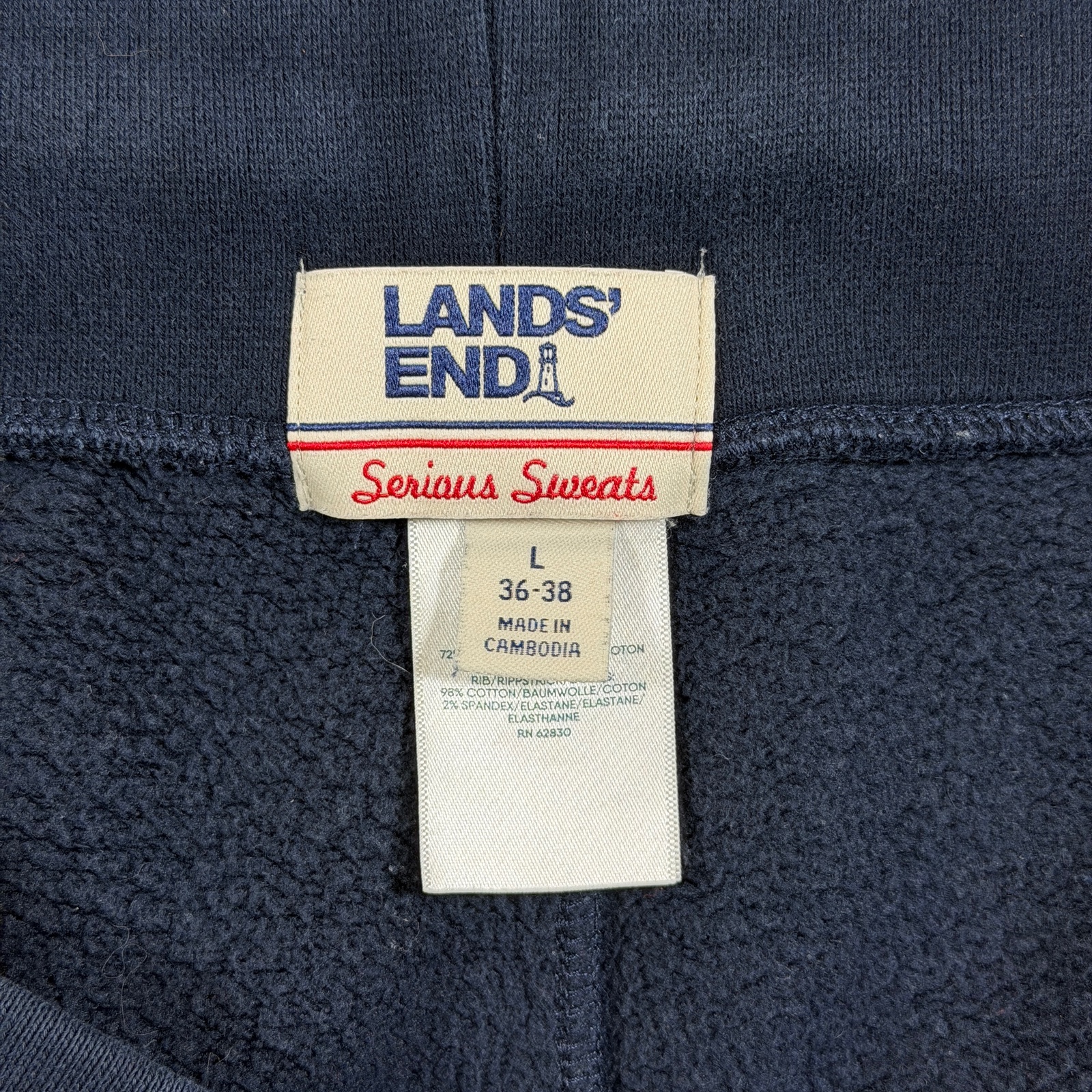 Lands' End Serious Sweats Joggers Mens L Navy Heavyweight Drawstring Lounge thumbnail 4