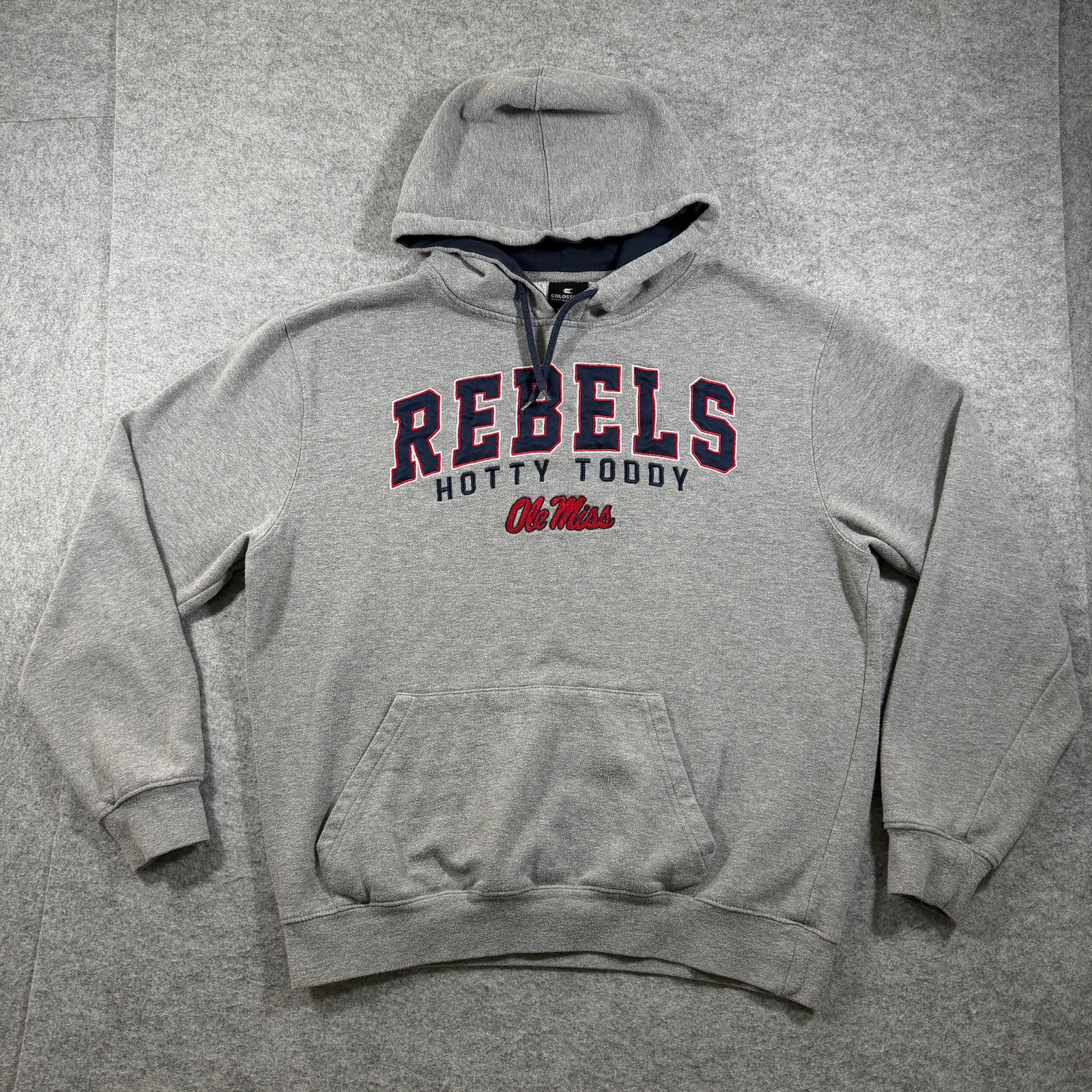 Ole Miss Rebels Fleece Hoodie Mens L Gray Hotty Toddy Graphic Drawstring NCAA