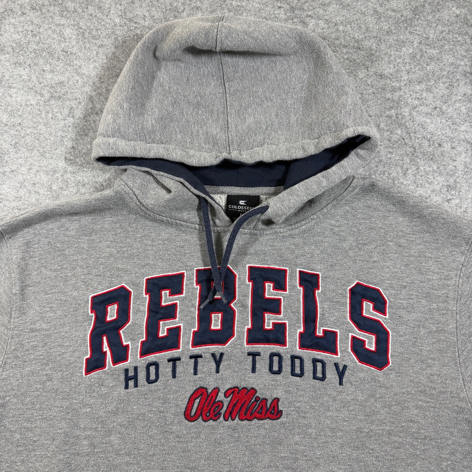 Ole Miss Rebels Fleece Hoodie Mens L Gray Hotty Toddy Graphic Drawstring NCAA thumbnail 3