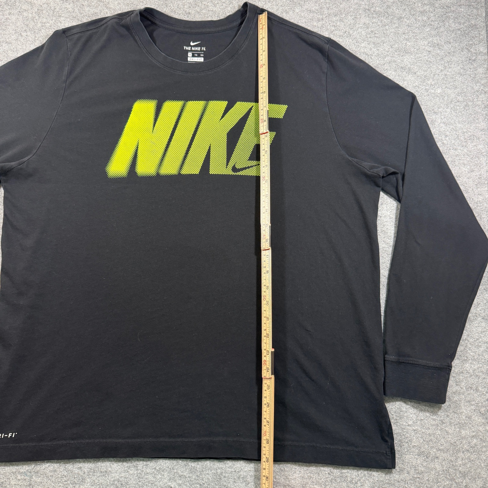 Nike The Nike Tee Long Sleeve Mens XXL Black Dri-FIT Lime Green Swoosh Graphic thumbnail 7