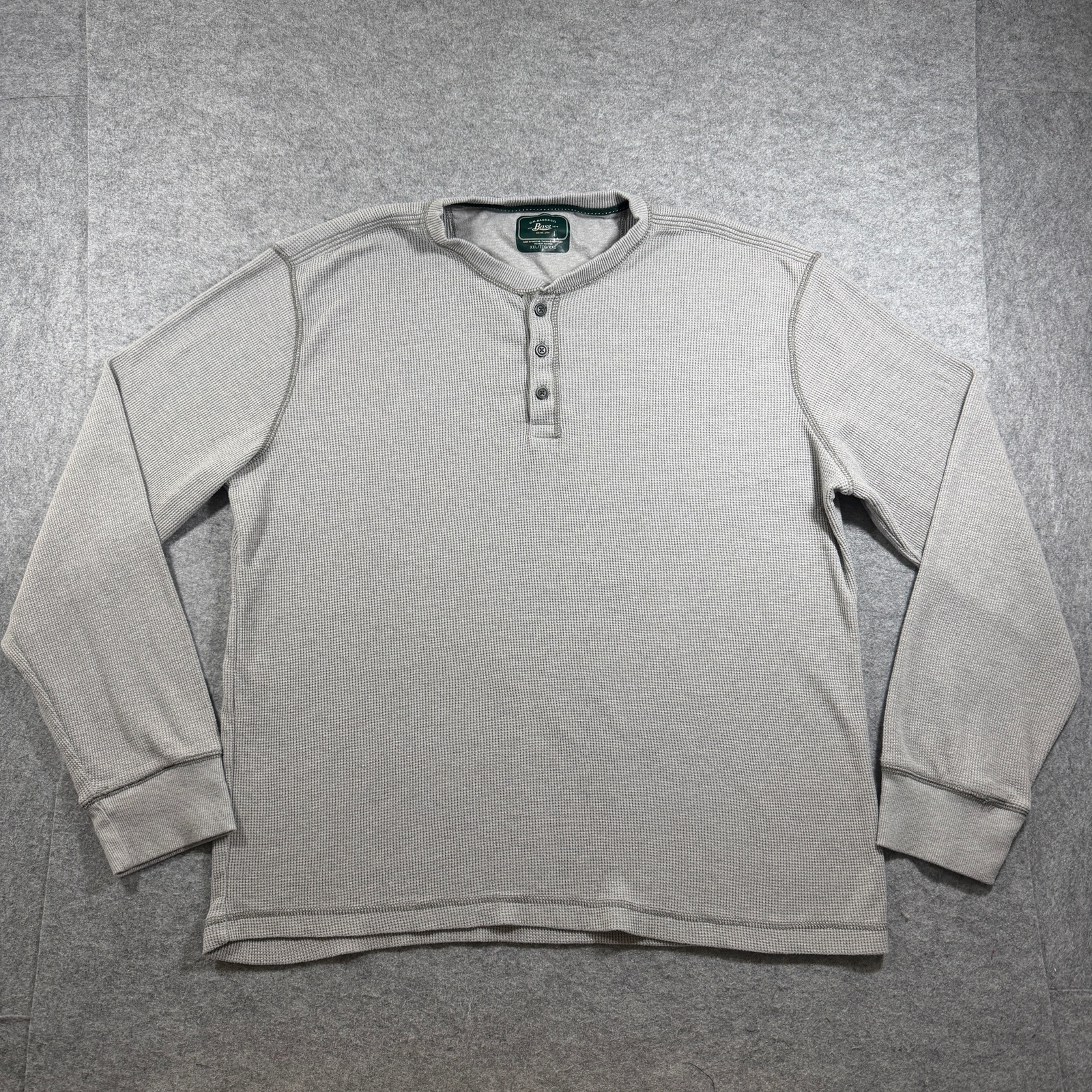 G.H. Bass & Co. Thermal Henley Top Mens XXL Gray Waffle Knit Long Sleeve Lounge
