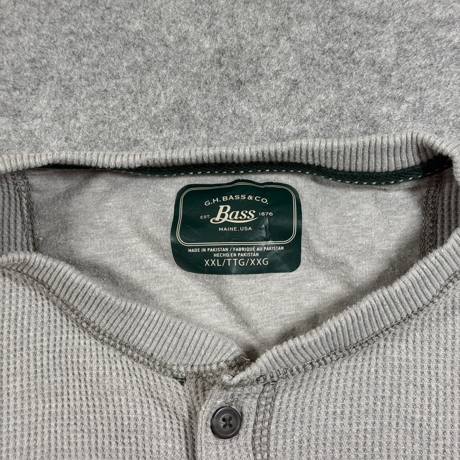 G.H. Bass & Co. Thermal Henley Top Mens XXL Gray Waffle Knit Long Sleeve Lounge thumbnail 3