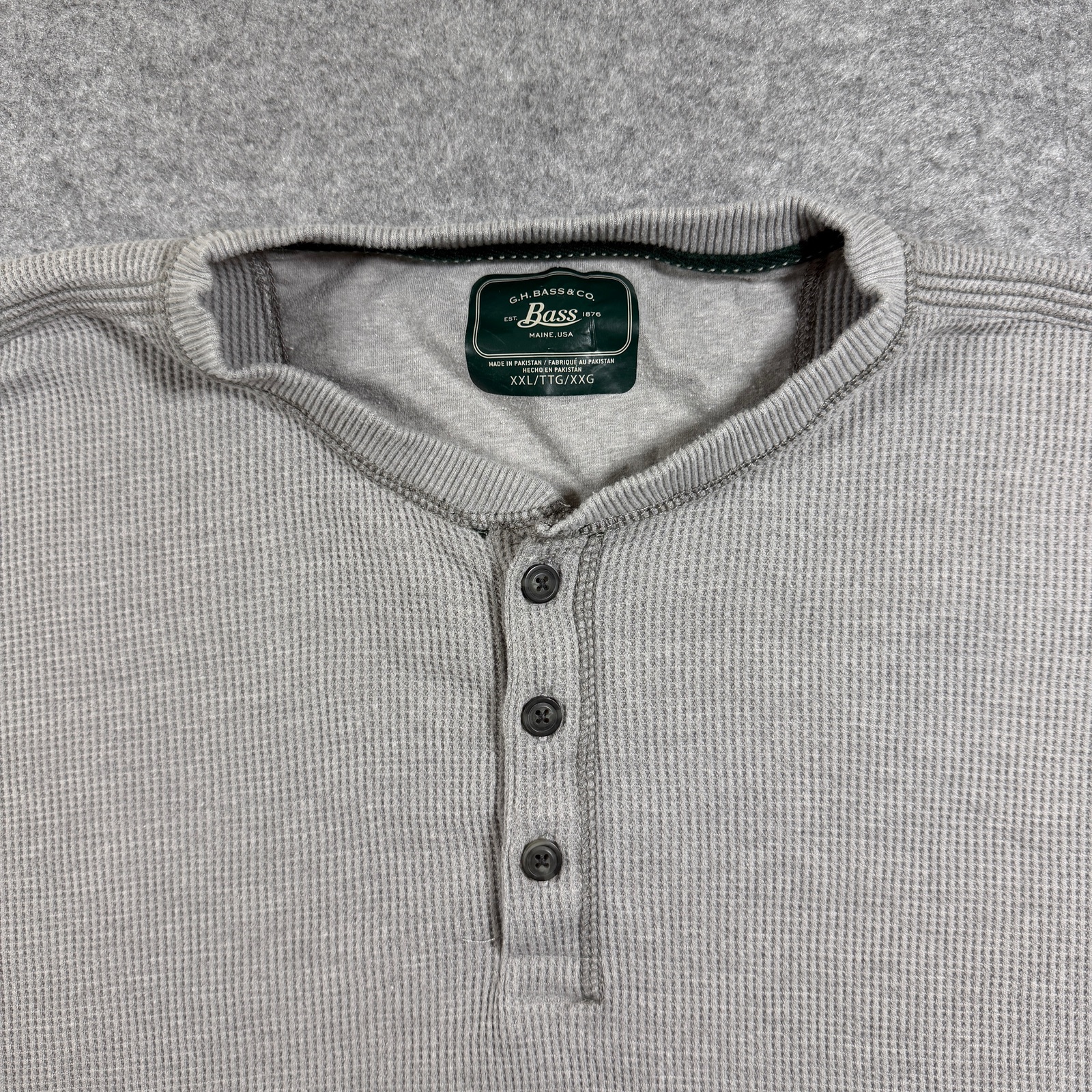 G.H. Bass & Co. Thermal Henley Top Mens XXL Gray Waffle Knit Long Sleeve Lounge thumbnail 4