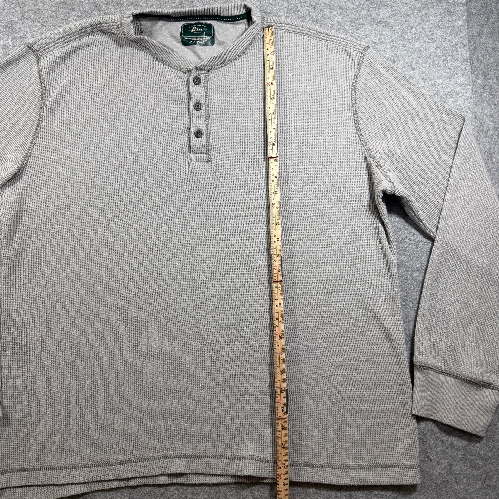 G.H. Bass & Co. Thermal Henley Top Mens XXL Gray Waffle Knit Long Sleeve Lounge thumbnail 6
