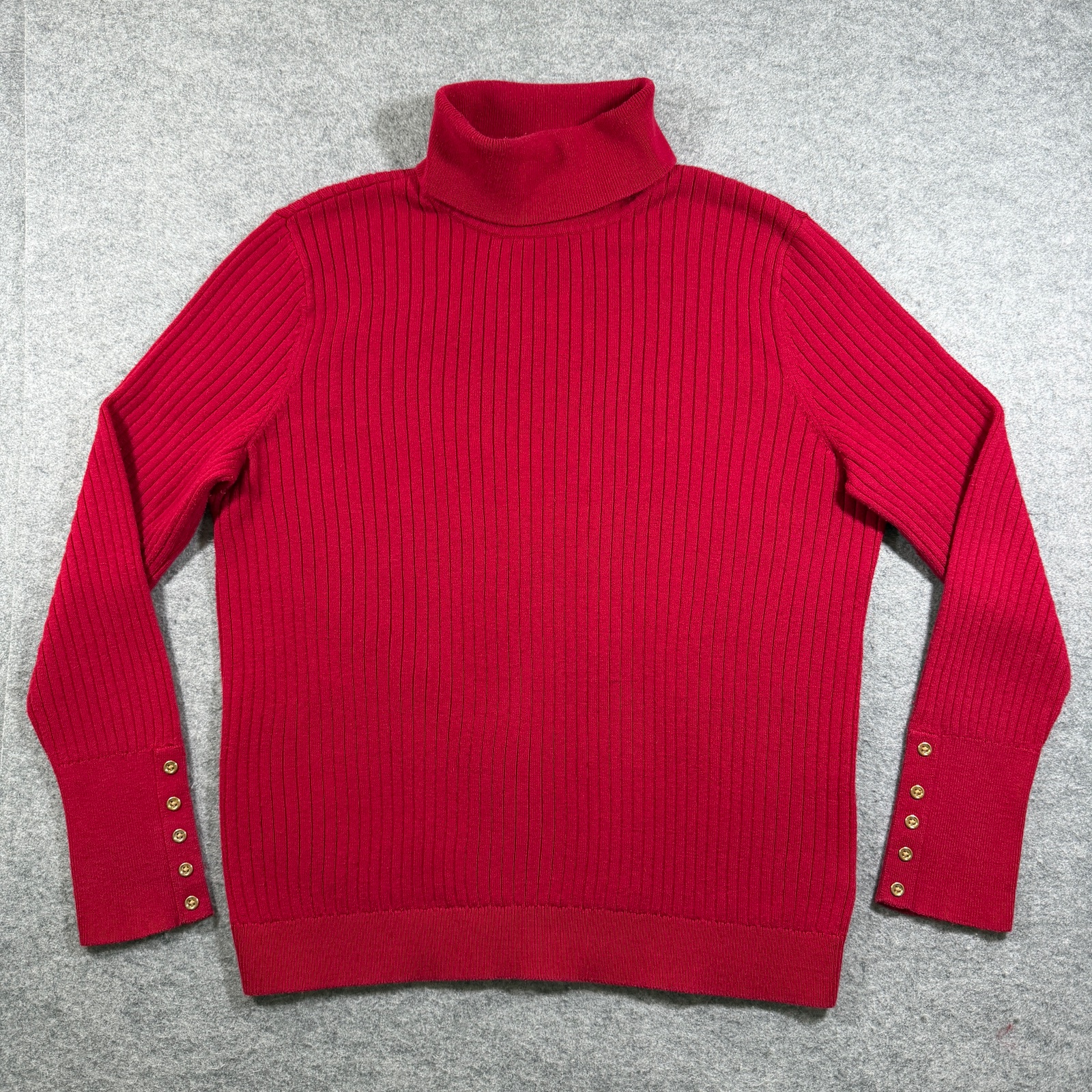 Talbots Turtleneck Sweater Womens XL Petite Red Ribbed Knit Button Cuffs Preppy