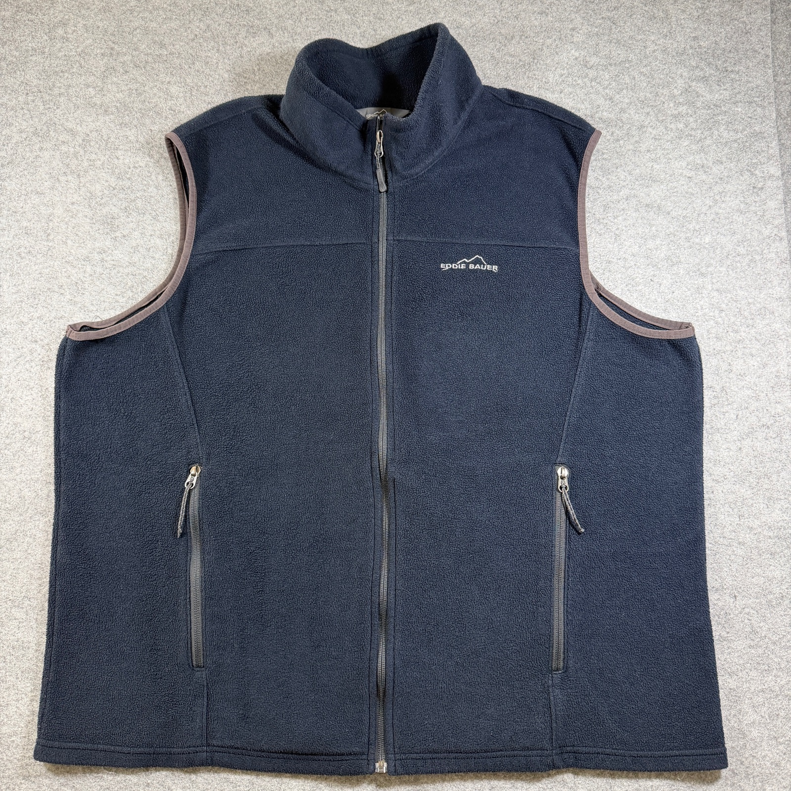 Eddie Bauer Fleece Vest Mens 2XL Navy Full Zip Outdoor Hiking Camping Pockets