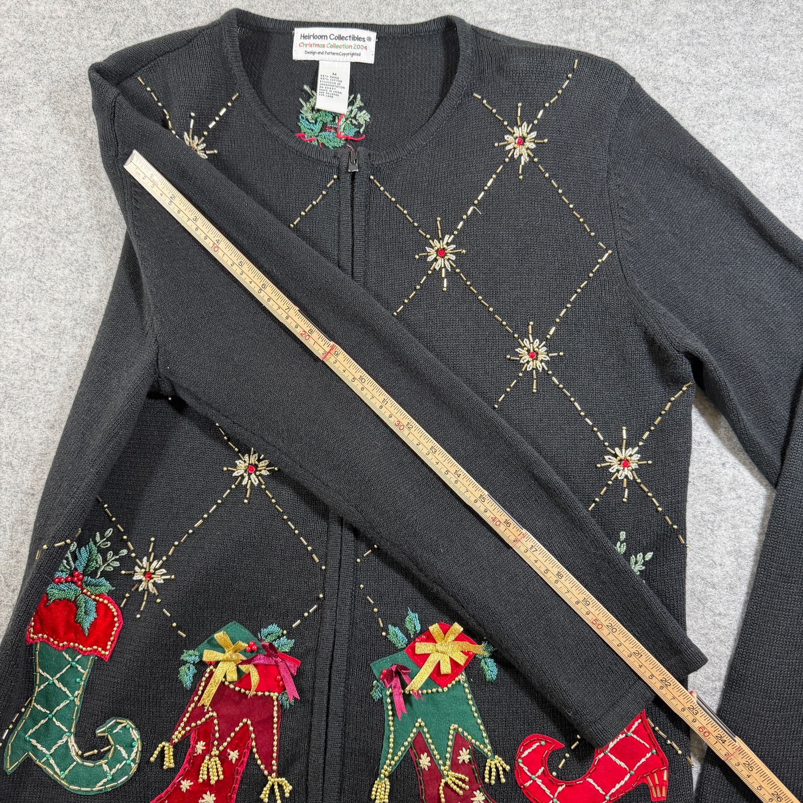 Vintage 2004 Heirloom Collectibles Christmas Sweater Womens M Black Holiday thumbnail 8