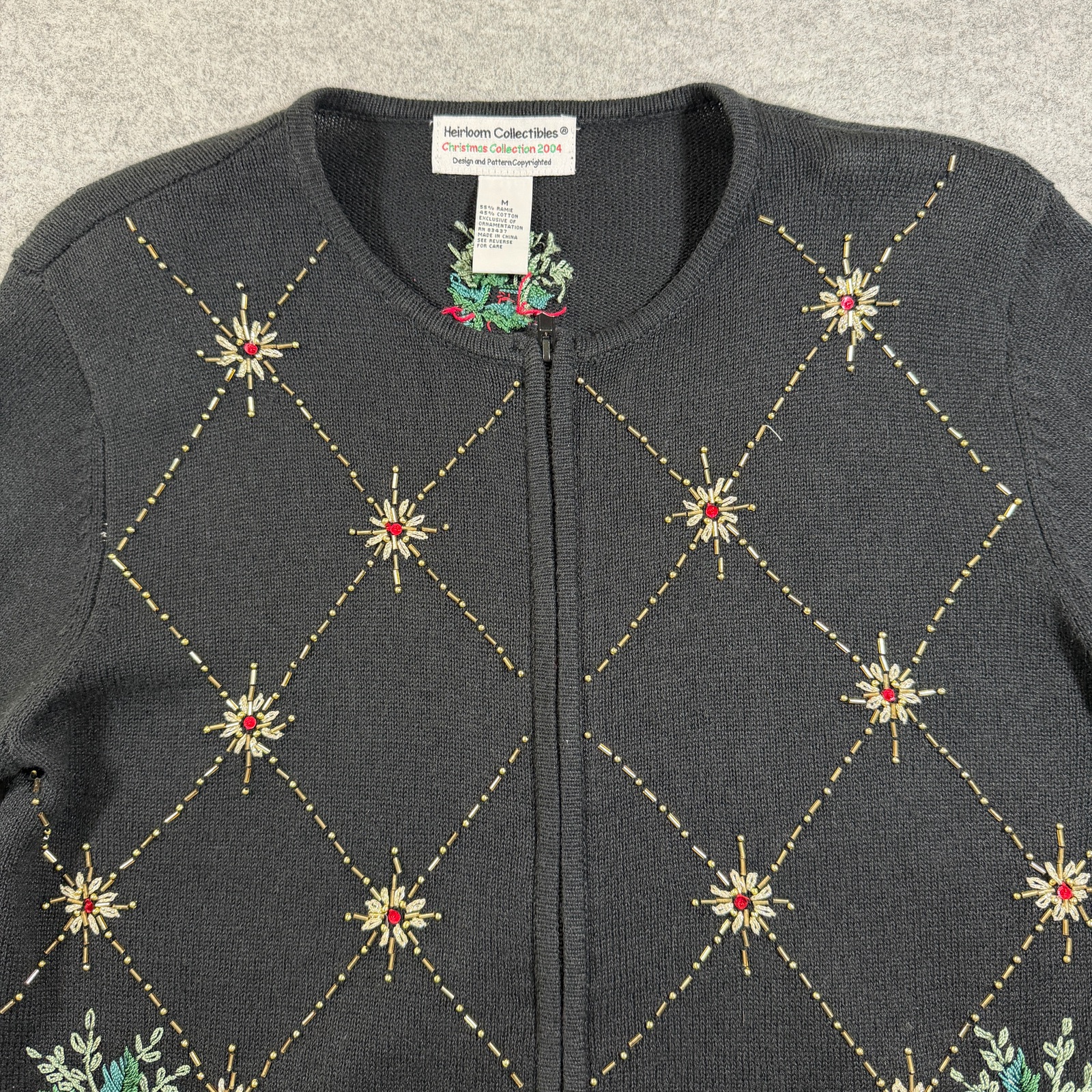 Vintage 2004 Heirloom Collectibles Christmas Sweater Womens M Black Holiday thumbnail 10