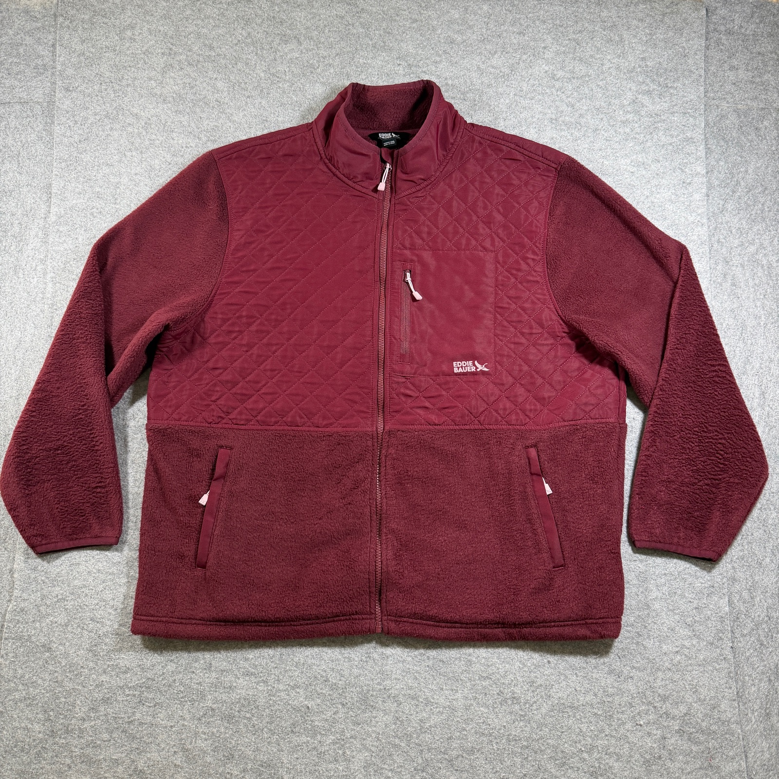 Eddie Bauer Fleece Jacket Womens XXL Burgundy Quilted Full Zip Outdoor Sherpa