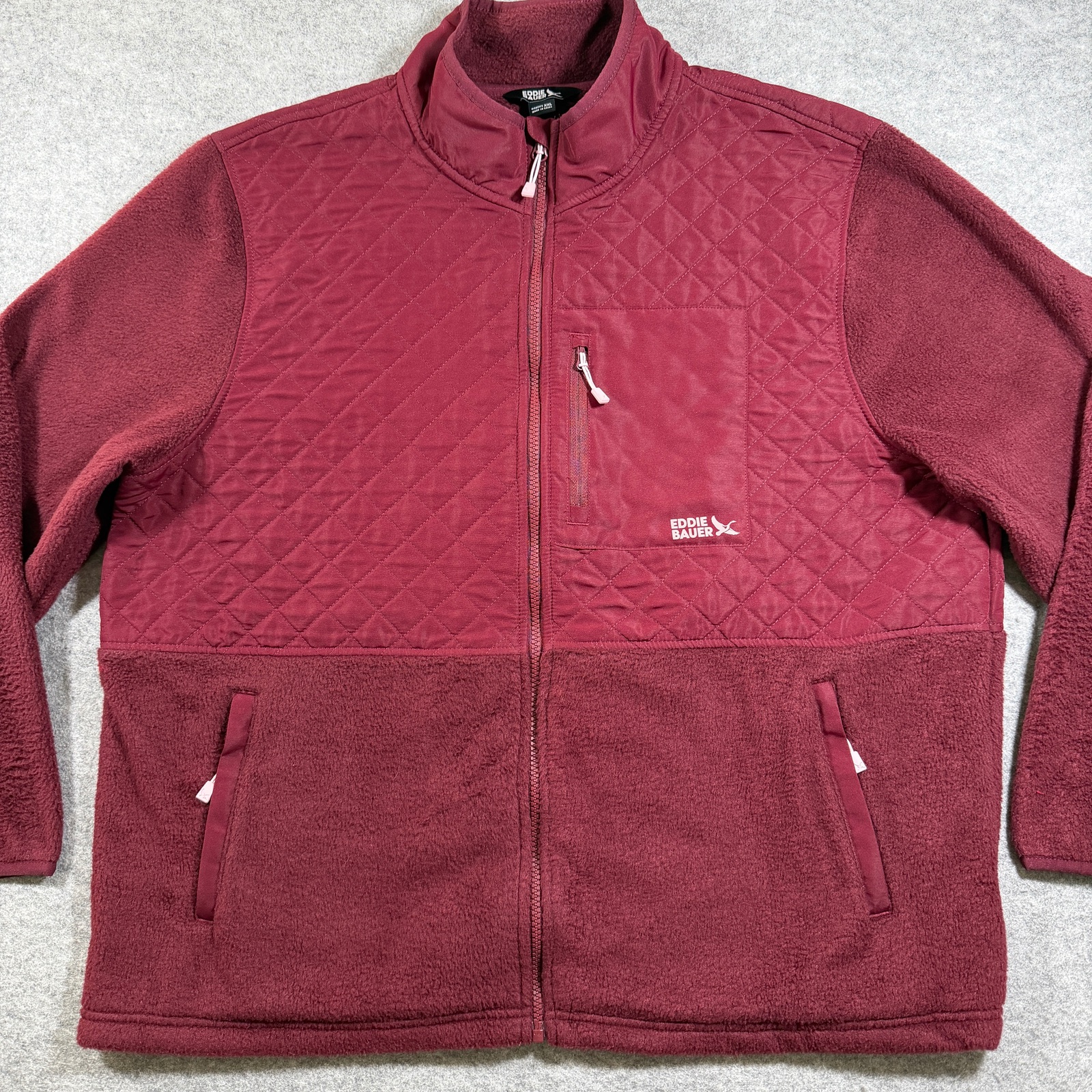 Eddie Bauer Fleece Jacket Womens XXL Burgundy Quilted Full Zip Outdoor Sherpa thumbnail 3