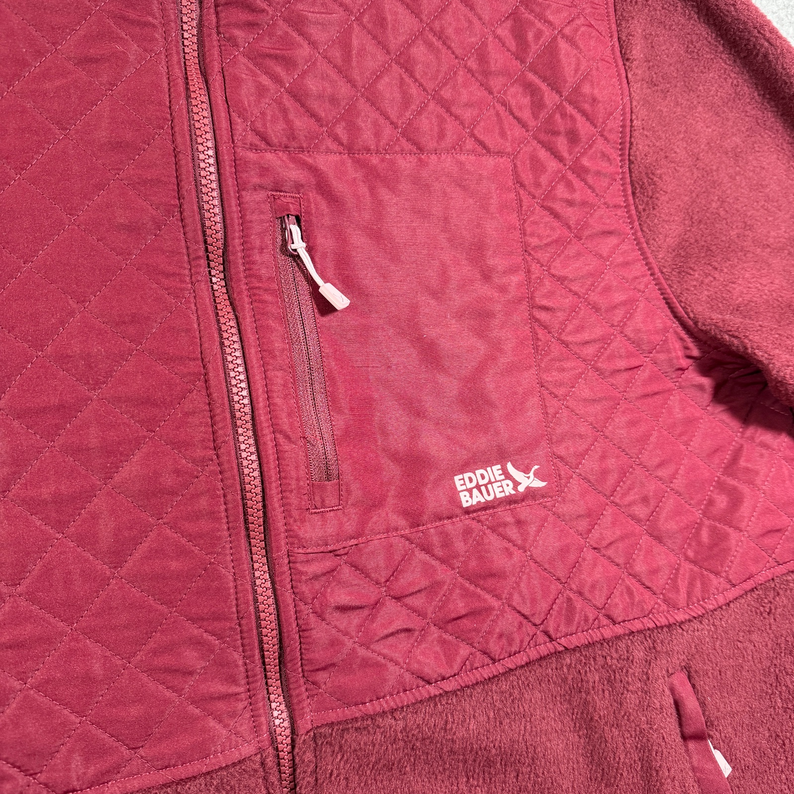 Eddie Bauer Fleece Jacket Womens XXL Burgundy Quilted Full Zip Outdoor Sherpa thumbnail 4