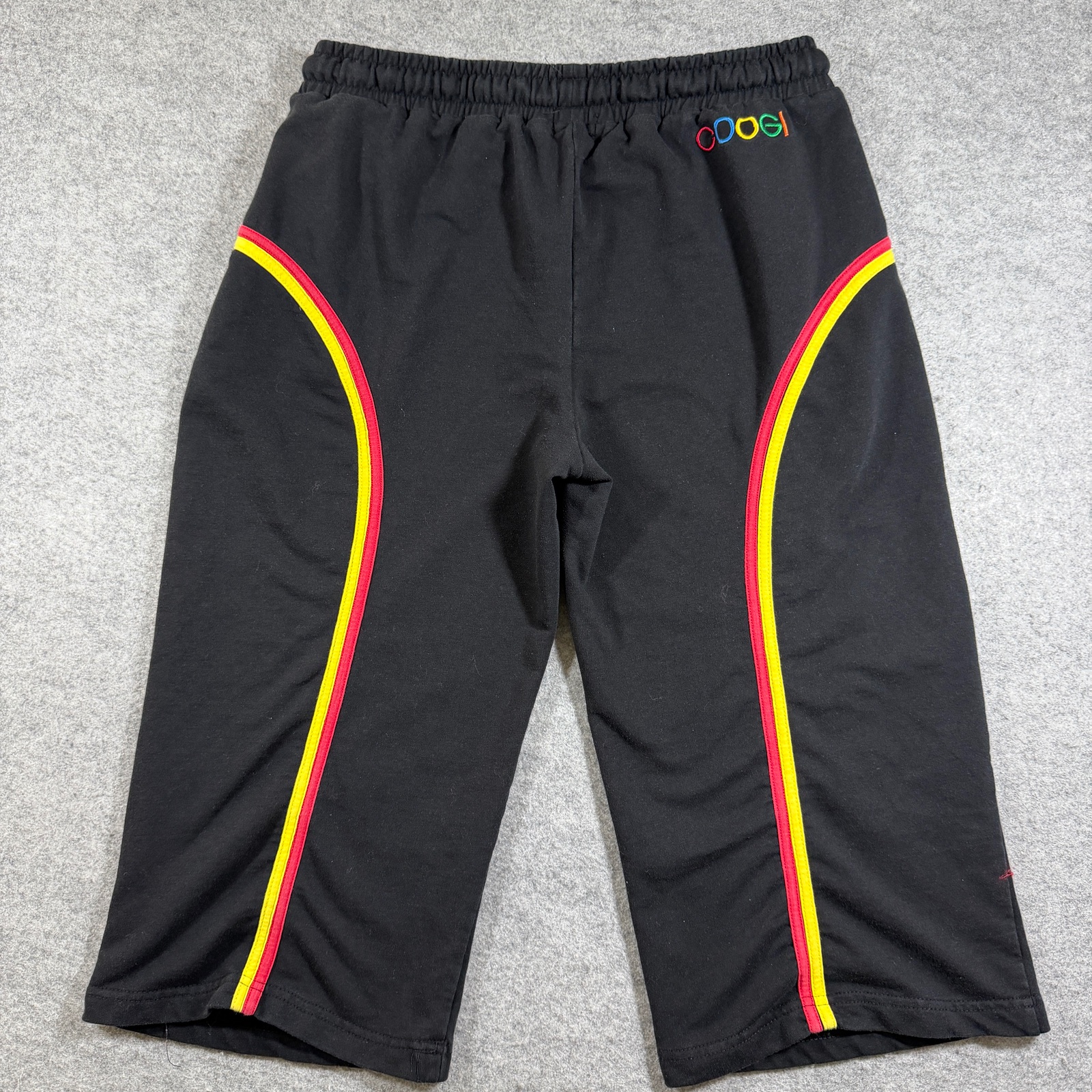 Coogi Y2K Capri Sweatpants Womens L Black Red Yellow Stripe Embroidered Casual