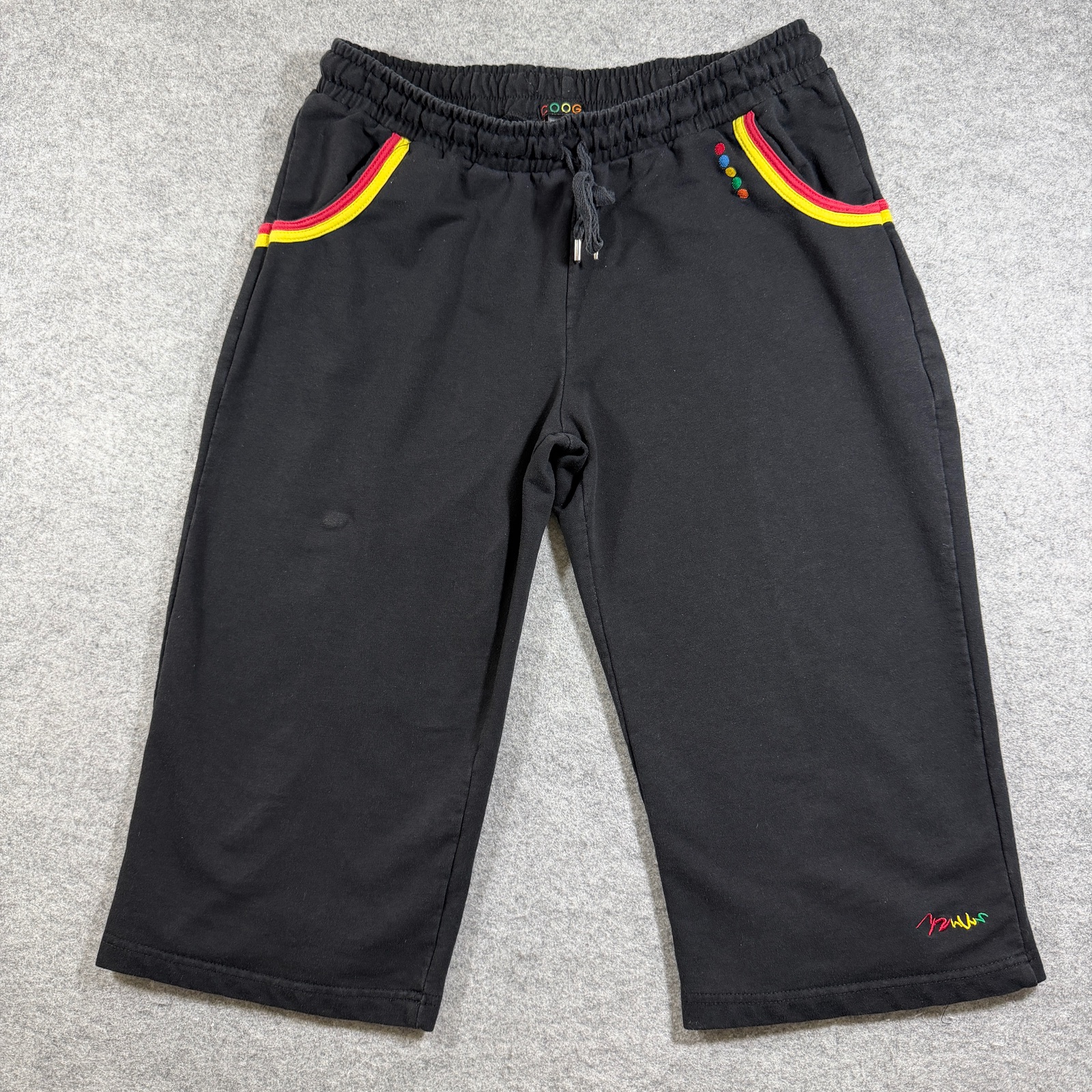 Coogi Y2K Capri Sweatpants Womens L Black Red Yellow Stripe Embroidered Casual thumbnail 2