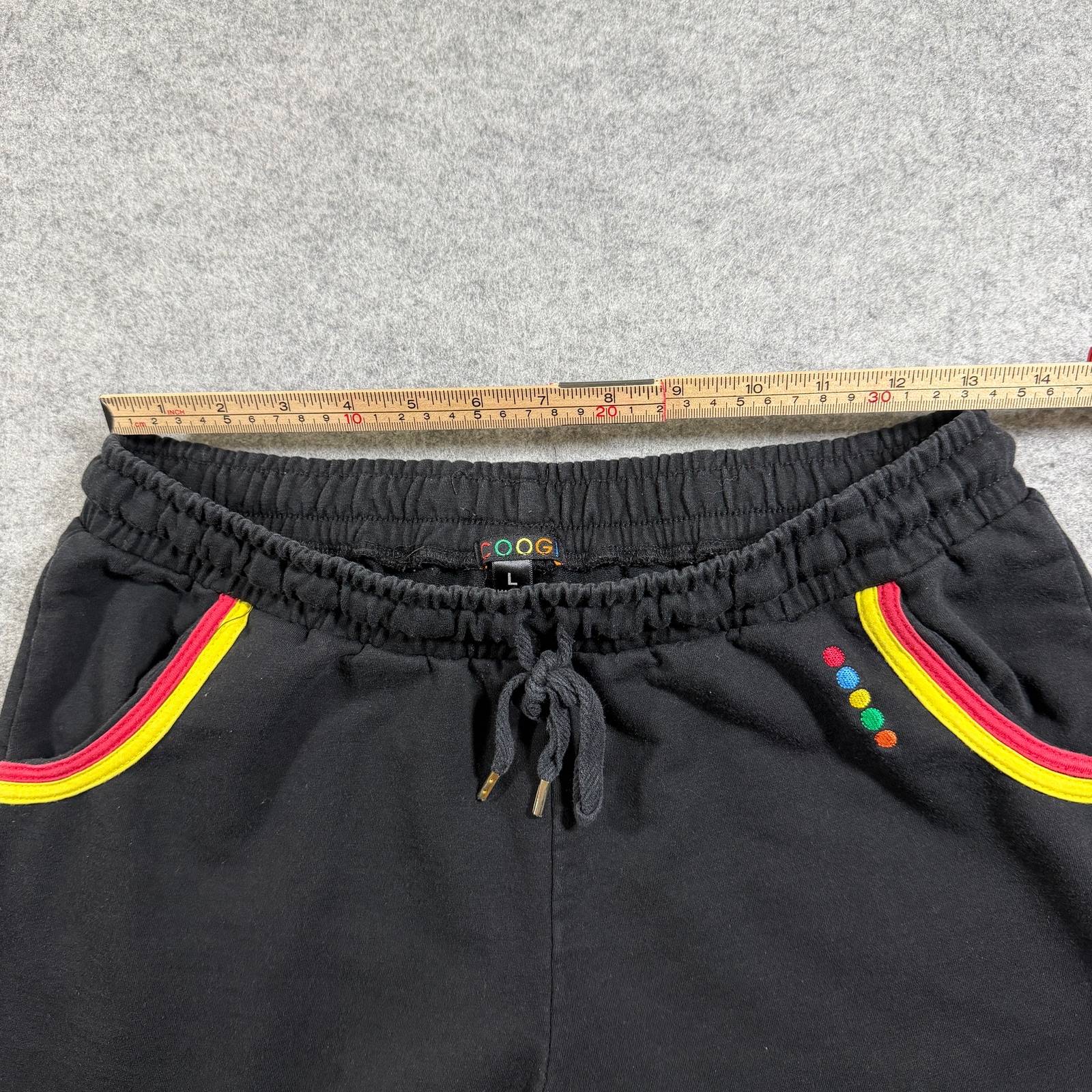 Coogi Y2K Capri Sweatpants Womens L Black Red Yellow Stripe Embroidered Casual thumbnail 6