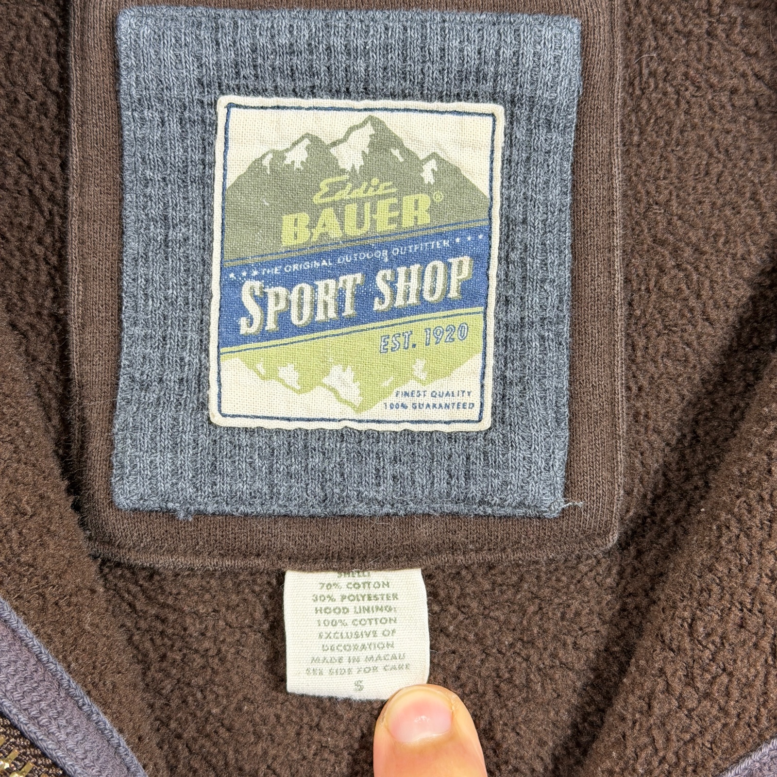 Eddie Bauer Full Zip Hoodie Mens S Brown Knit Fleece Hooded Heavyweight Outdoor thumbnail 3