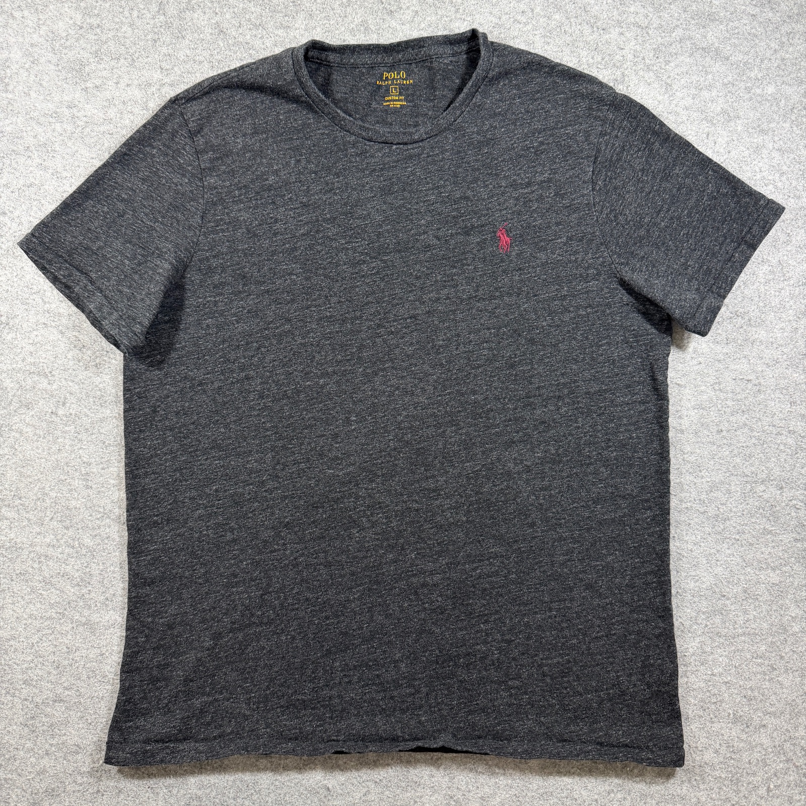 Polo Ralph Lauren T Shirt Mens L Charcoal Gray Custom Fit Pony Logo Crewneck