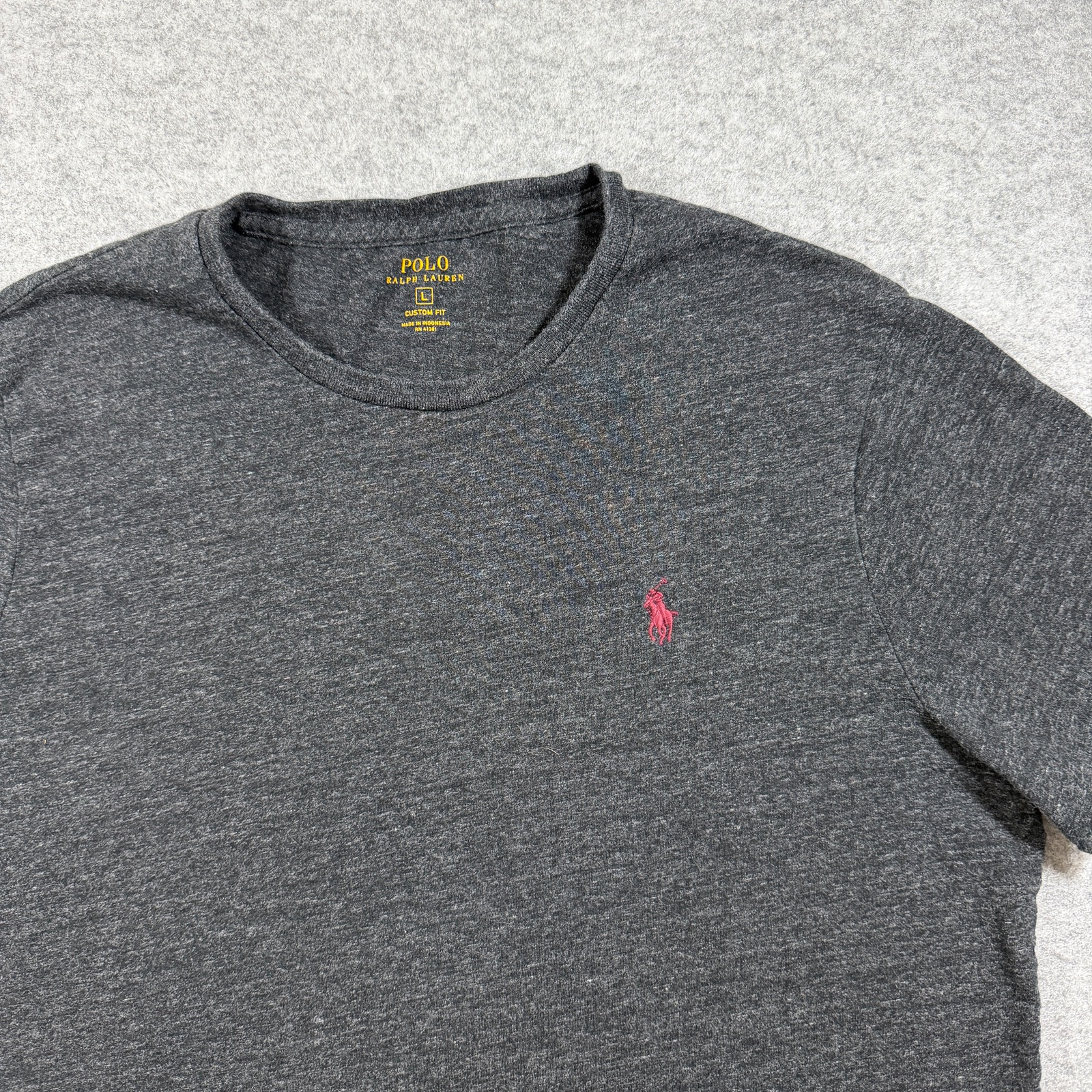 Polo Ralph Lauren T Shirt Mens L Charcoal Gray Custom Fit Pony Logo Crewneck thumbnail 3