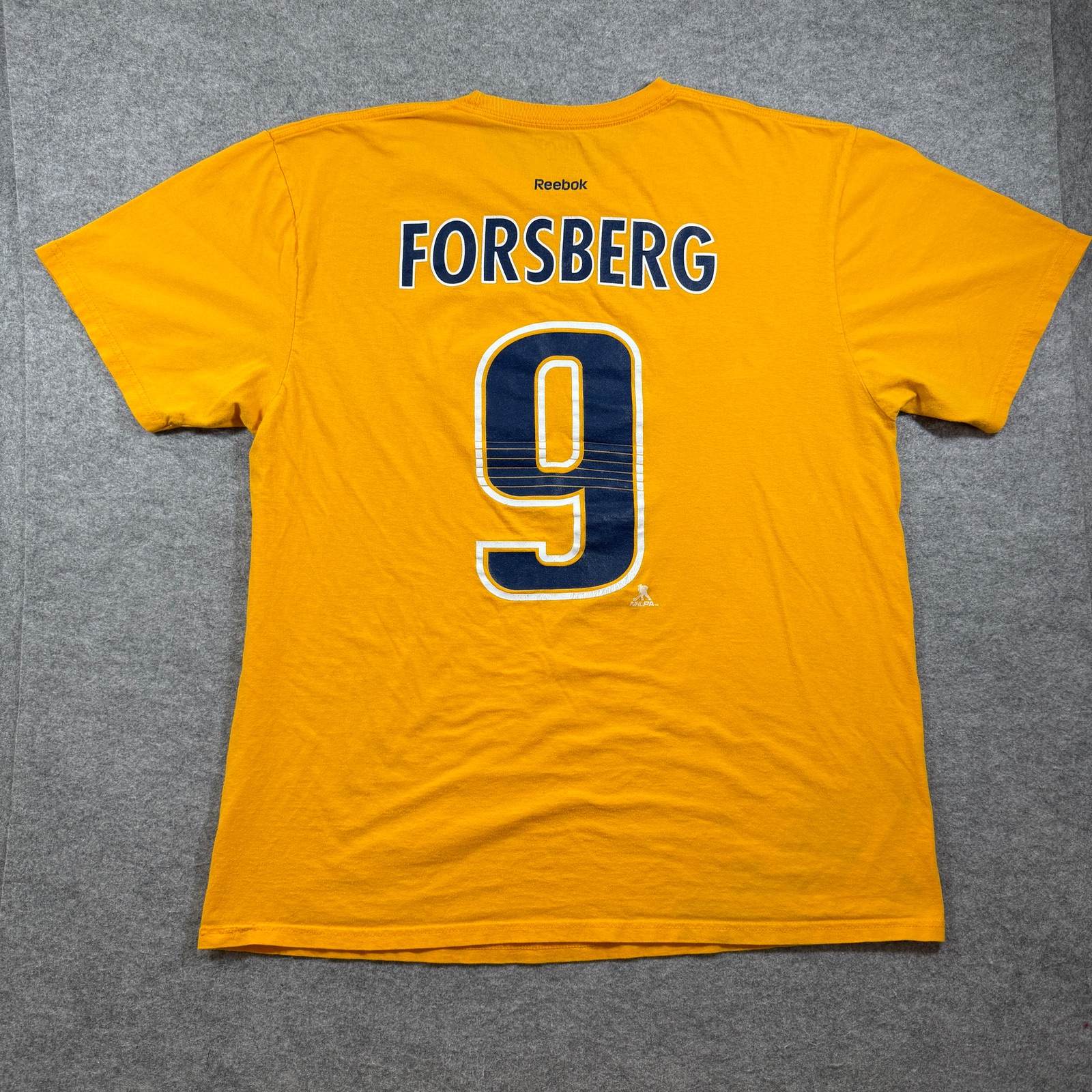 Reebok Nashville Predators T Shirt Mens XL Gold NHL Logo Graphic Hockey Forsberg thumbnail 2