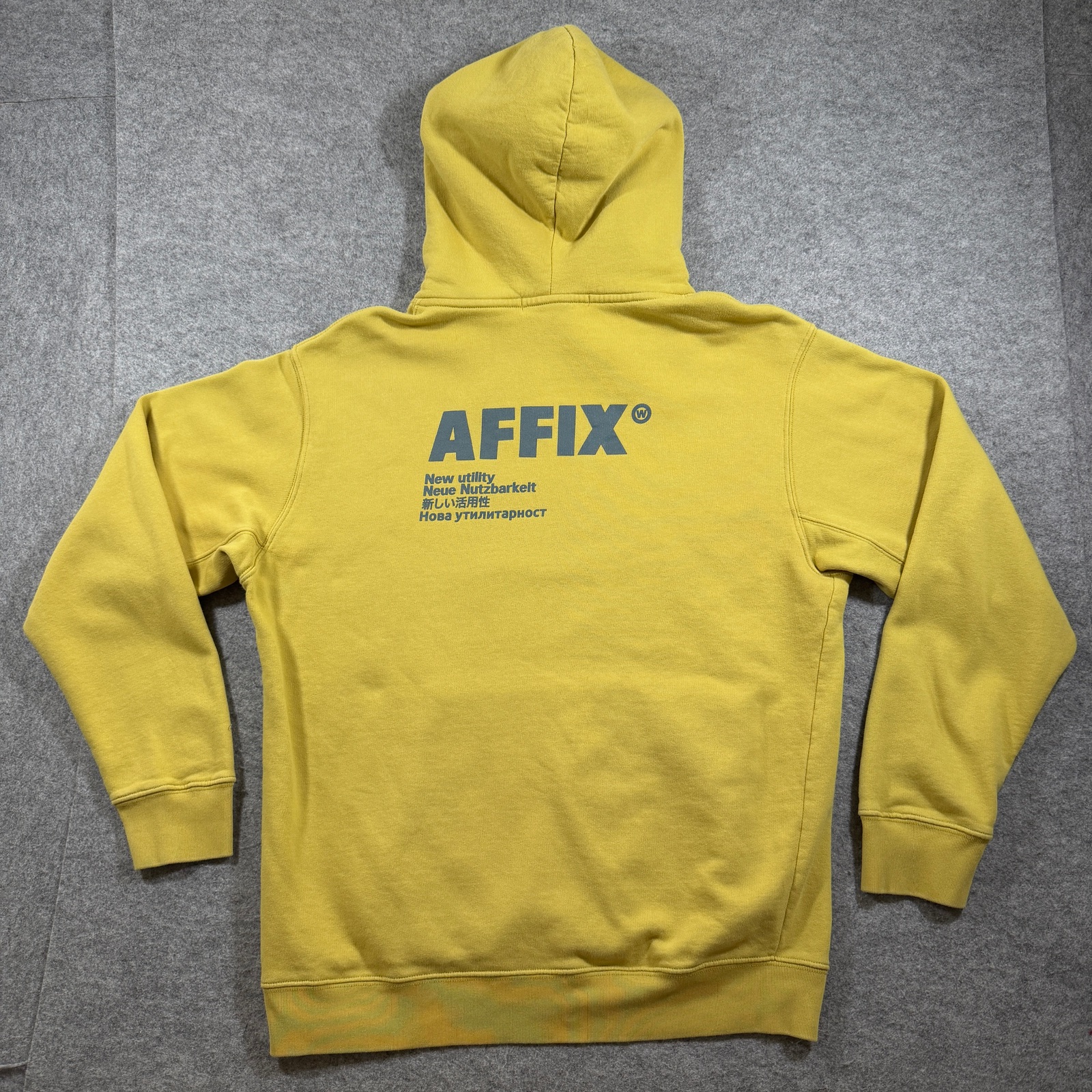 AFFIX Works Utility Hoodie Mens M Yellow Fleece Hooded Streetwear Relaxed Fit thumbnail 2