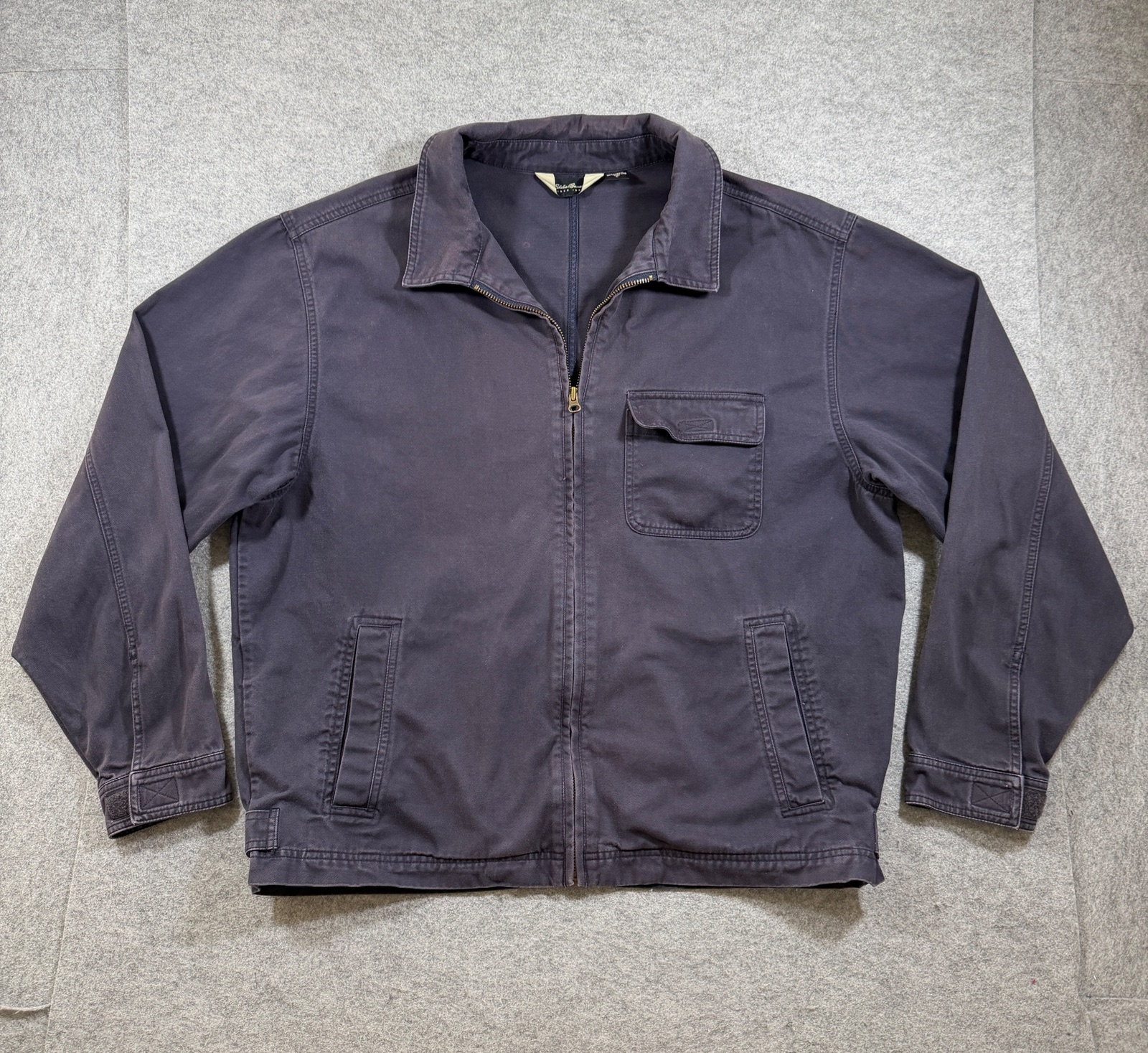 Vintage Eddie Bauer Full Zip Jacket Mens L Tall Navy Chest Pocket Outdoor Canvas