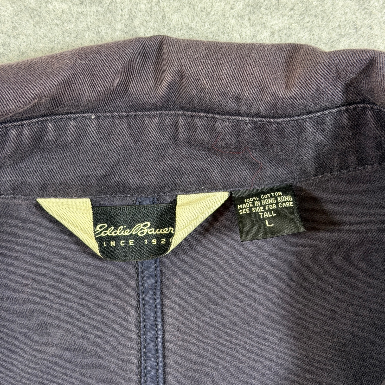 Vintage Eddie Bauer Full Zip Jacket Mens L Tall Navy Chest Pocket Outdoor Canvas thumbnail 3