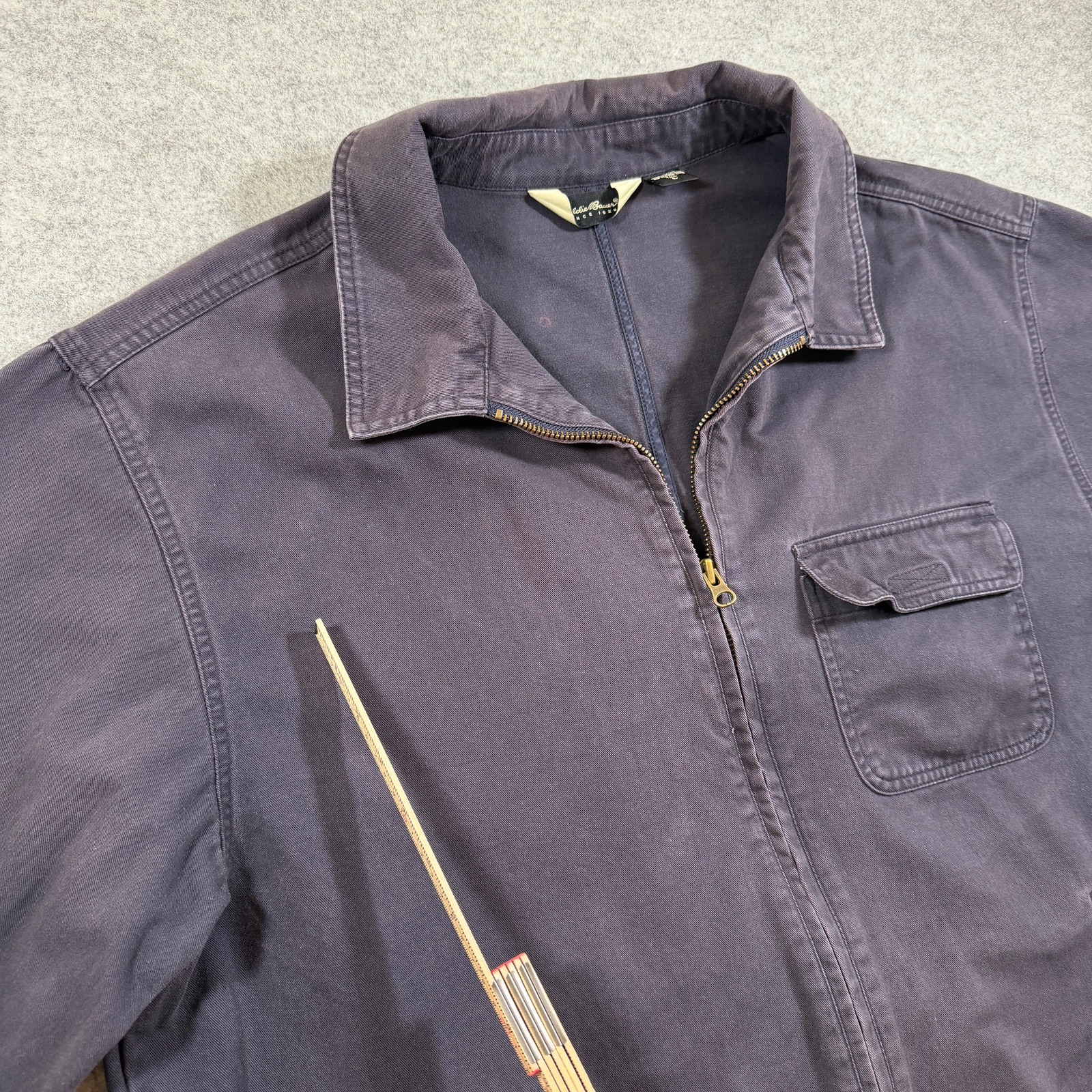 Vintage Eddie Bauer Full Zip Jacket Mens L Tall Navy Chest Pocket Outdoor Canvas thumbnail 4