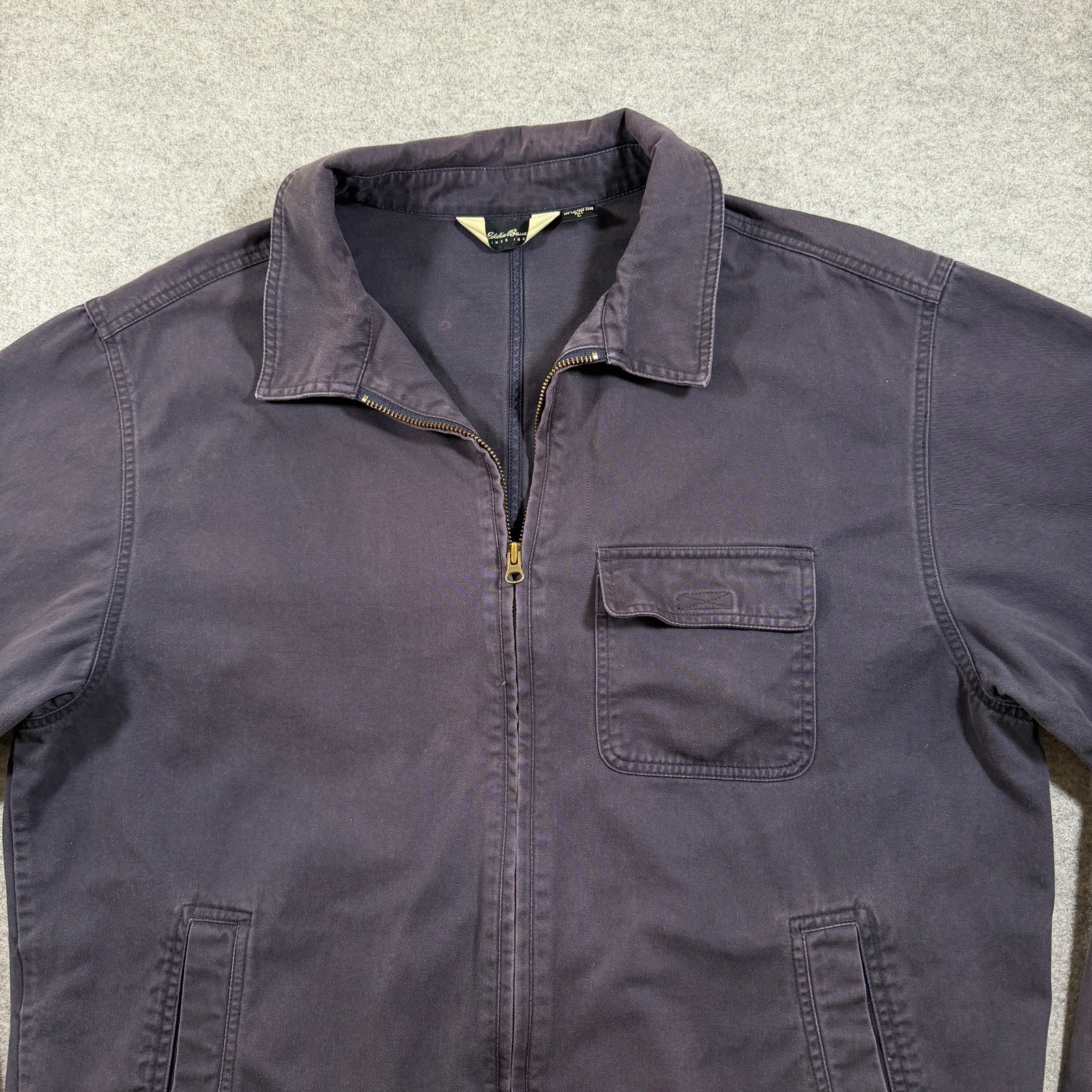 Vintage Eddie Bauer Full Zip Jacket Mens L Tall Navy Chest Pocket Outdoor Canvas thumbnail 9
