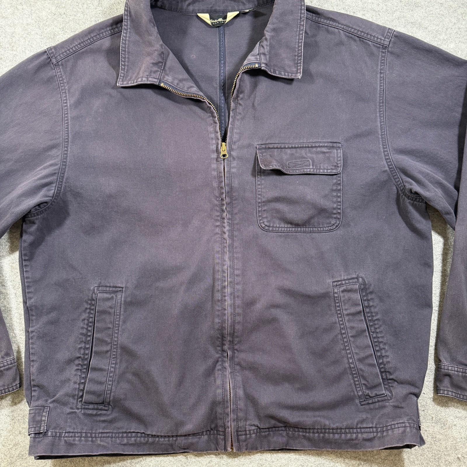 Vintage Eddie Bauer Full Zip Jacket Mens L Tall Navy Chest Pocket Outdoor Canvas thumbnail 10