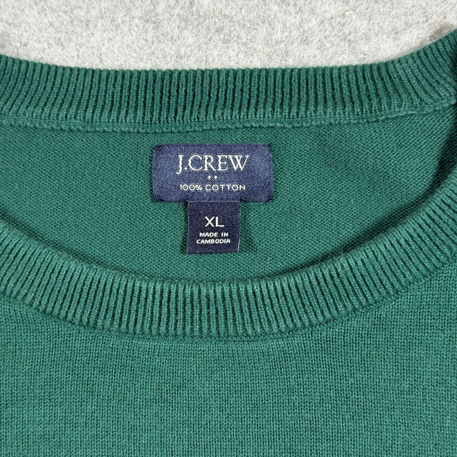 J. Crew Sweater Mens XL Green Crew Neck Cotton Knit Pullover Preppy Casual thumbnail 3