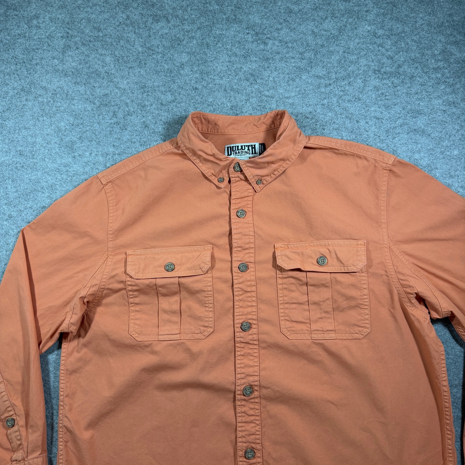 Duluth Trading Co Fireman Shirt Mens L Orange Button Up Workwear Utility Pockets thumbnail 4