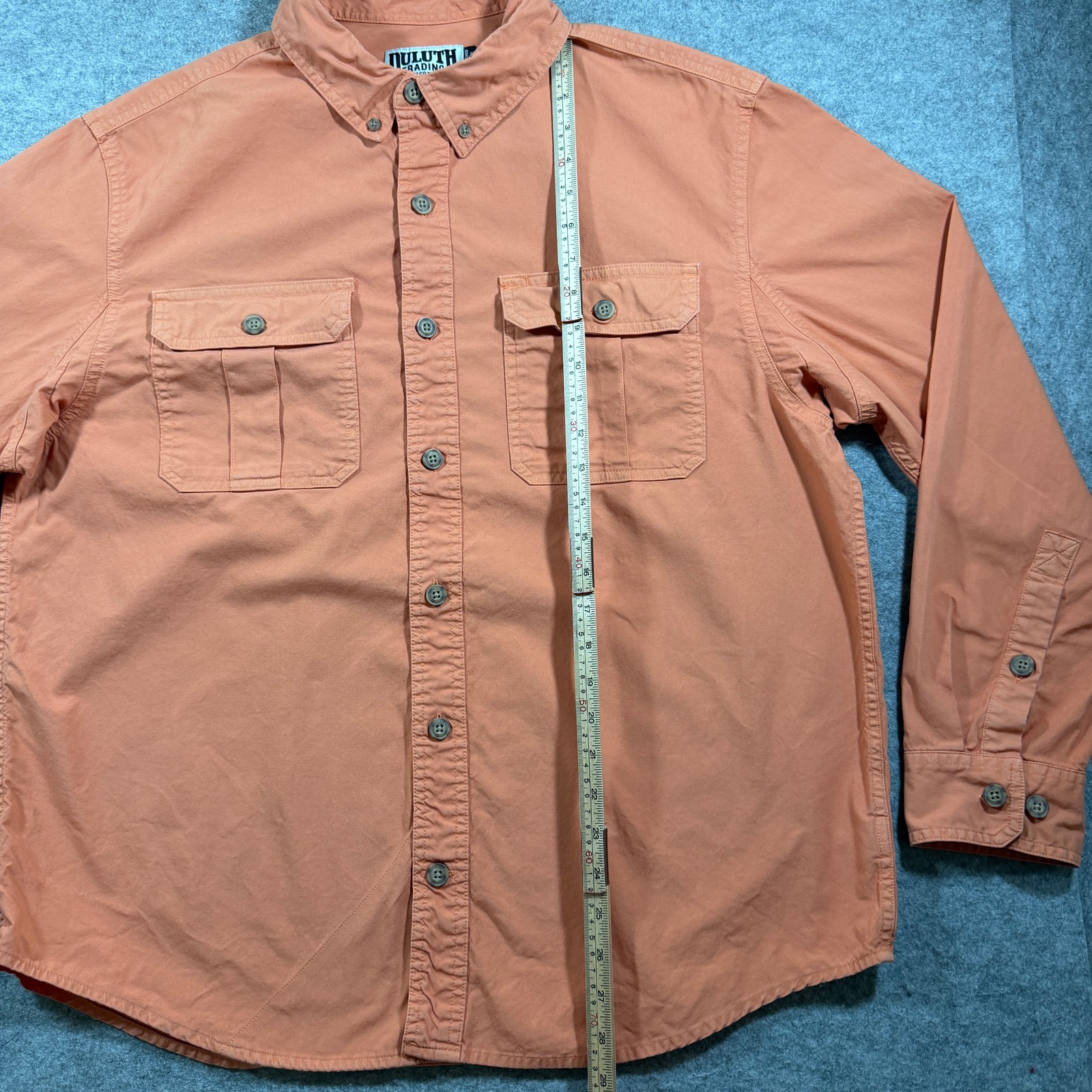 Duluth Trading Co Fireman Shirt Mens L Orange Button Up Workwear Utility Pockets thumbnail 5