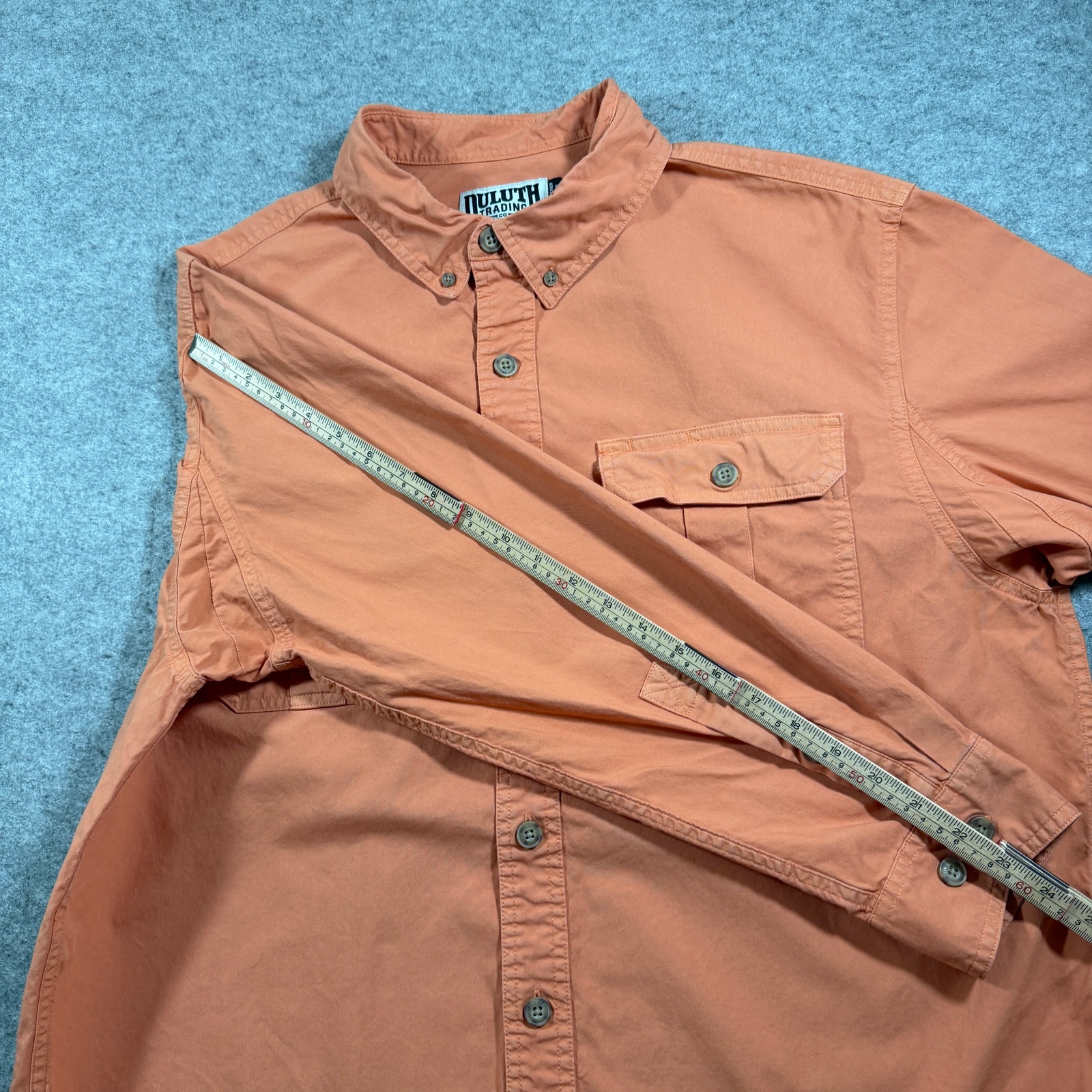 Duluth Trading Co Fireman Shirt Mens L Orange Button Up Workwear Utility Pockets thumbnail 7